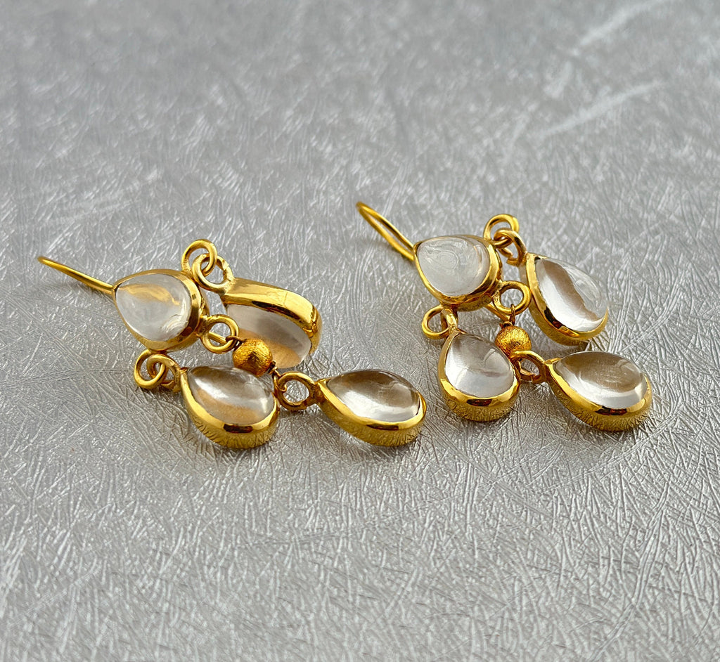18K Gold Clear Quartz Earrings, Long Dangle, April Birthstone, Clear Rock Crystal Drop Earrings in Gold or Silver, Delicate Gift for her