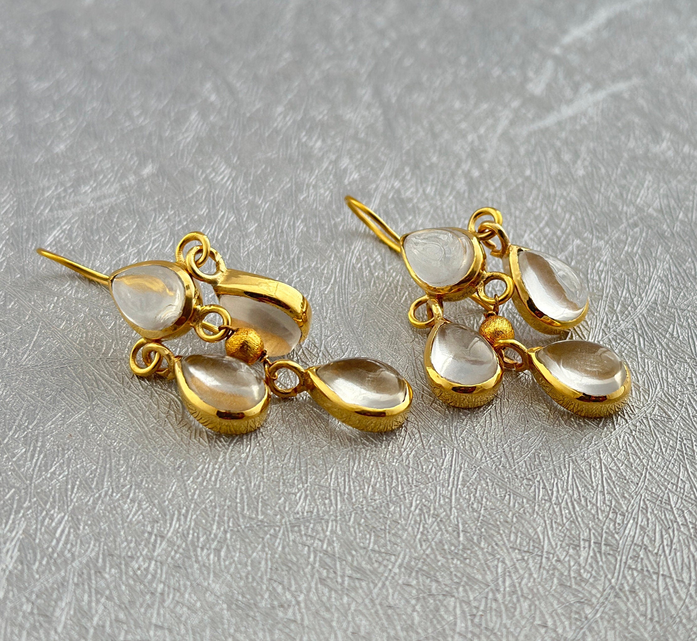 18K Gold Clear Quartz Earrings, Long Dangle, April Birthstone, Clear Rock Crystal Drop Earrings in Gold or Silver, Delicate Gift for her