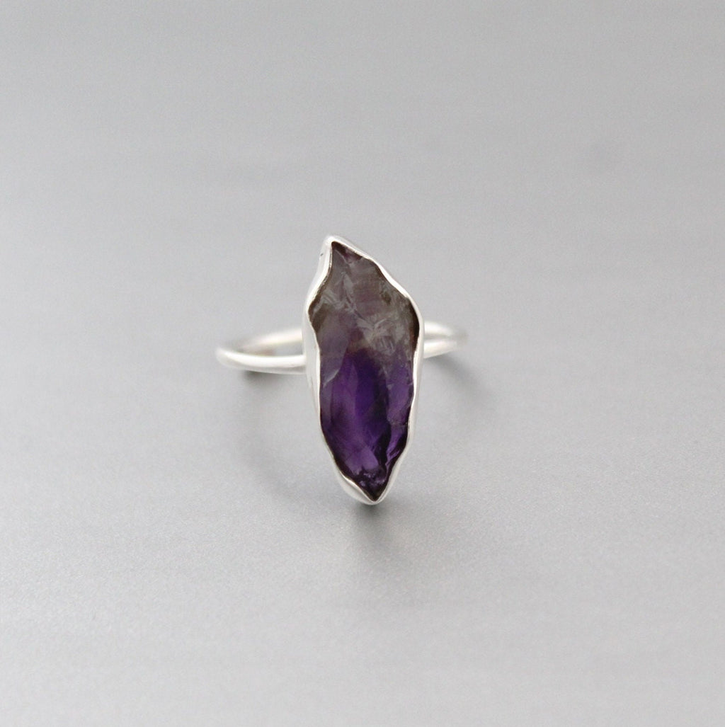 Raw Amethyst Ring, Sterling Silver 925 Ring, Raw Purple crystal, Minimalist Promise, Handmade Dainty Gemstone