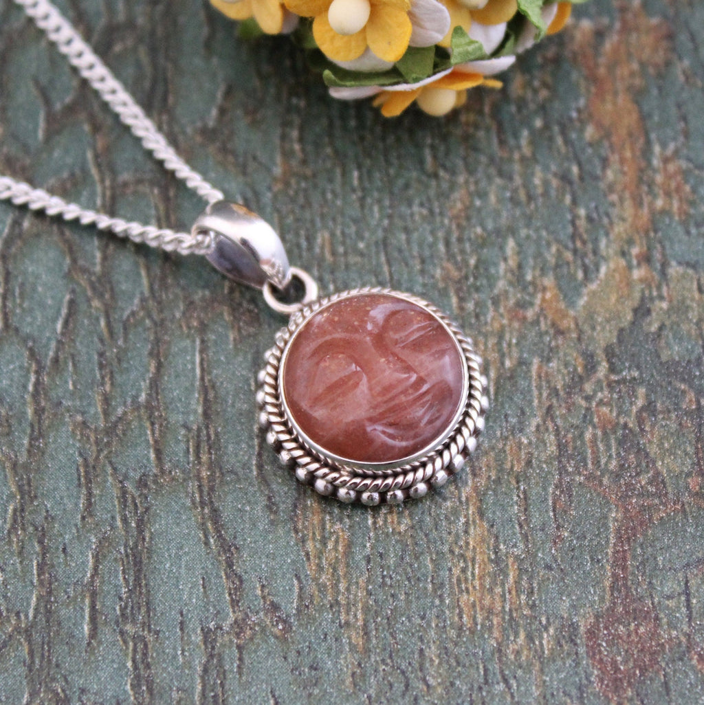 Sandstone Necklace, Moon Gemstone Necklace, Sterling Silver, Celestial Jewelry, Valentine Gift