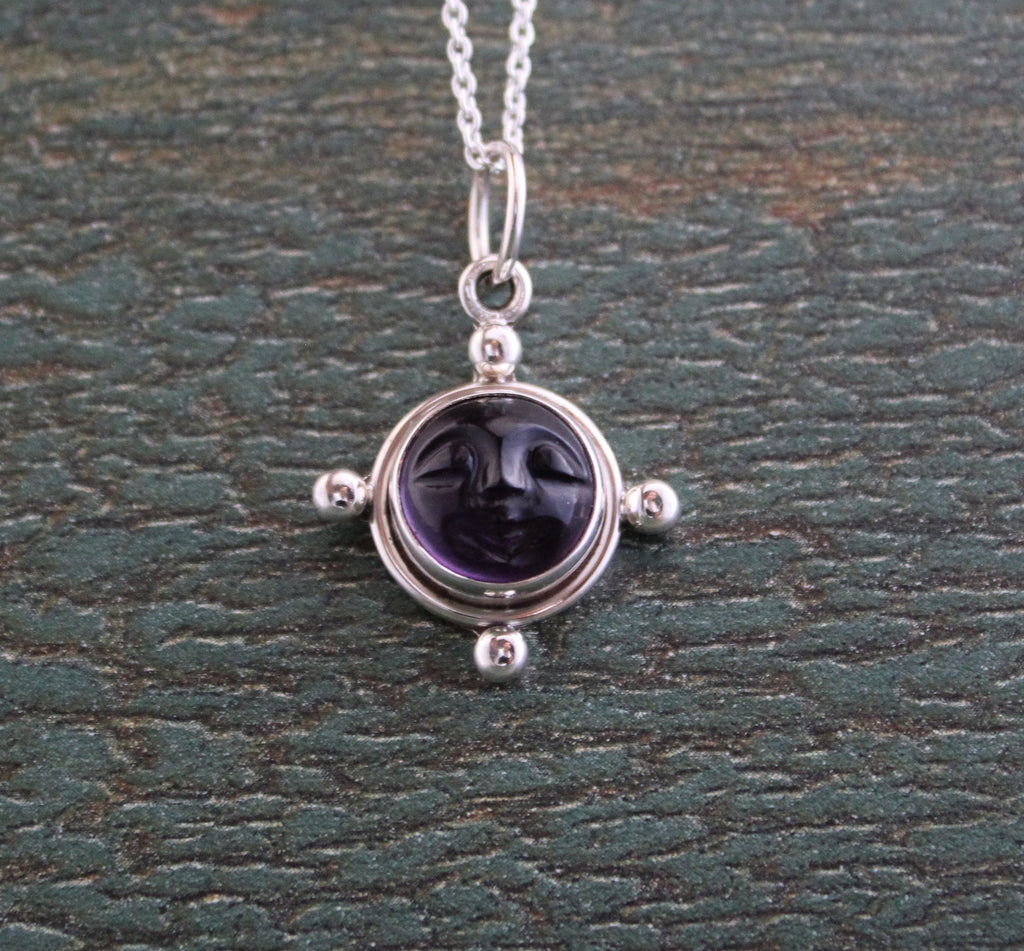 Sterling Silver Amethyst Moon Necklace, Amethyst Crystal Necklace, February Birthstone, Dainty Necklace,Handmade Gemstone Pendant
