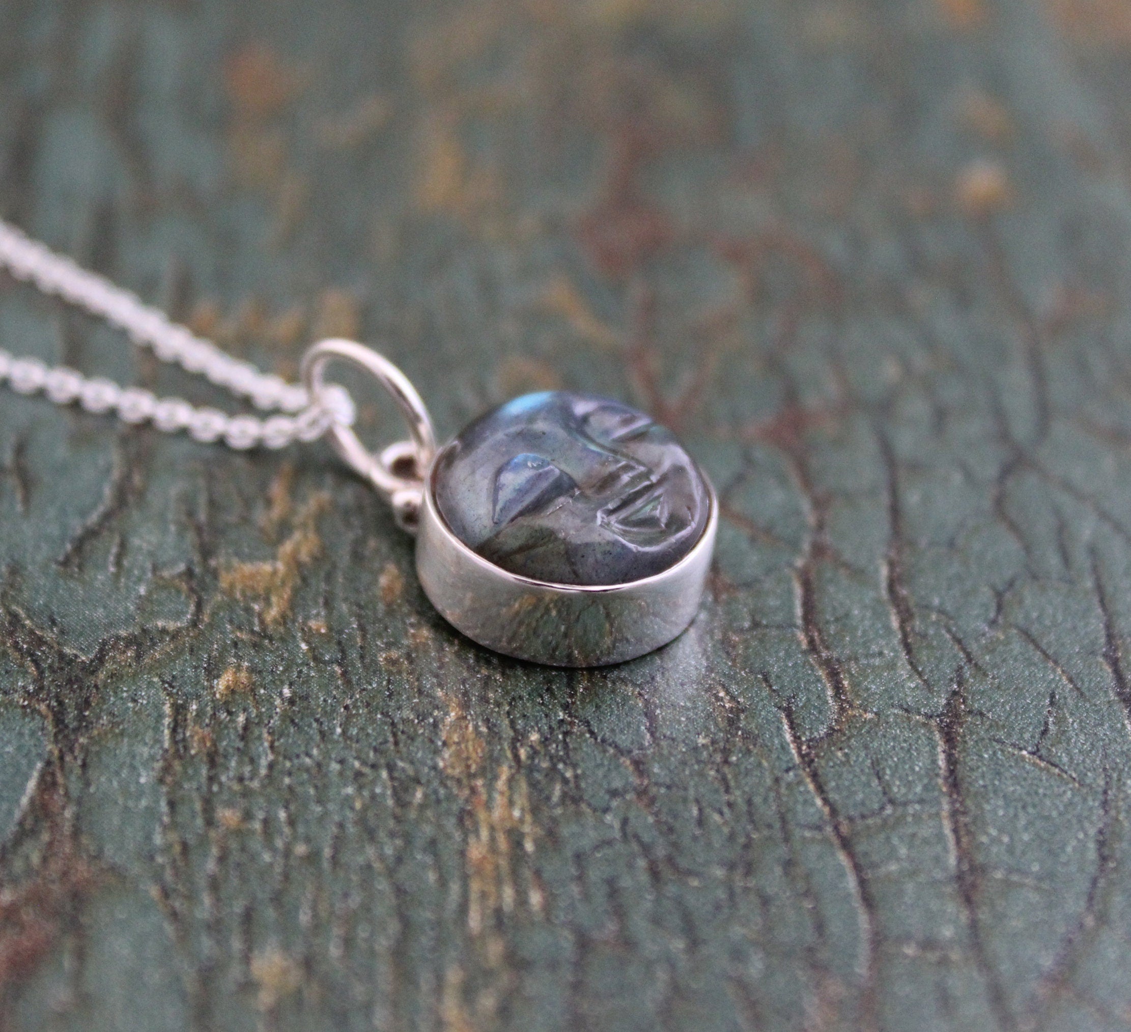 Dainty Labradorite Moon Necklace: Sterling Silver Gemstone Jewelry