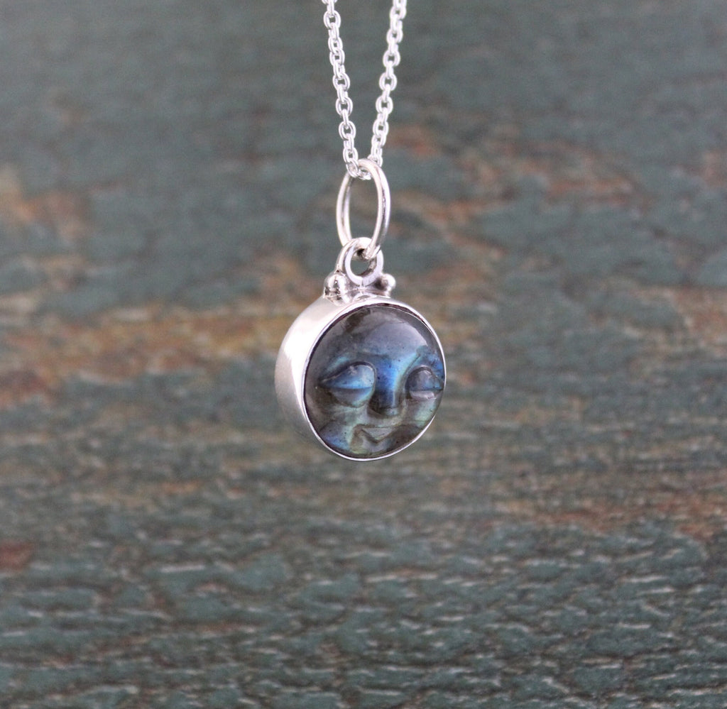 Dainty Labradorite Moon Necklace: Sterling Silver Gemstone Jewelry