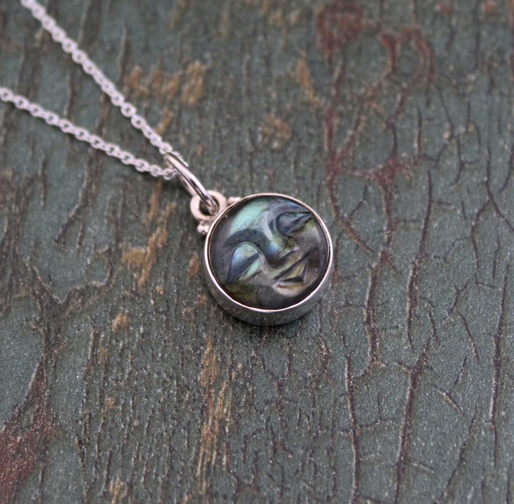 Dainty Labradorite Moon Necklace: Sterling Silver Gemstone Jewelry
