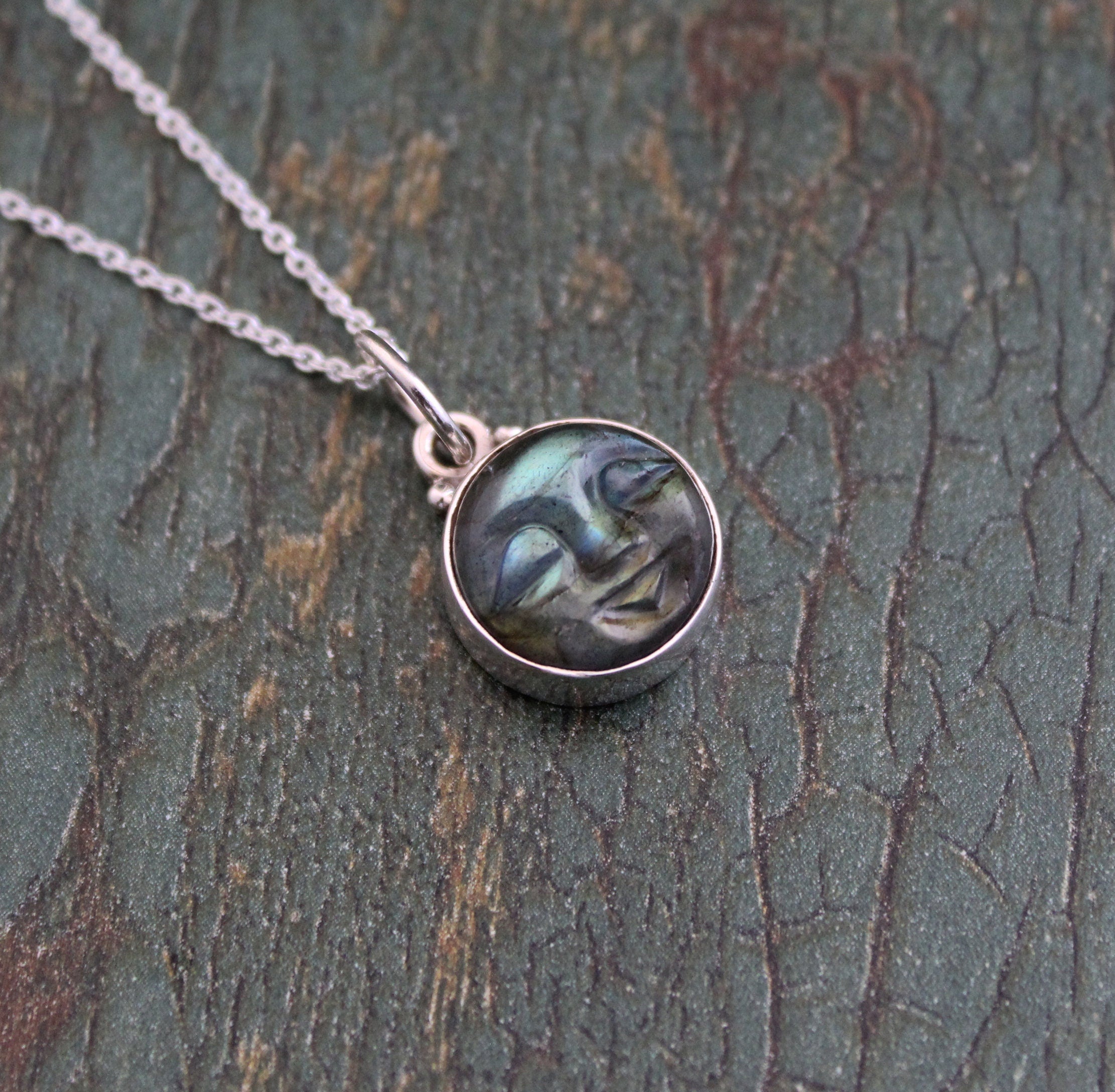 Dainty Labradorite Moon Necklace: Sterling Silver Gemstone Jewelry