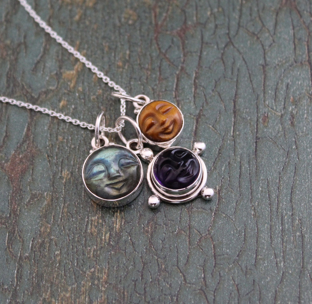Sterling Silver Gemstone Necklace, Labradorite, Amethyst, Tigers Eye, Multicolor necklaces, layering necklace