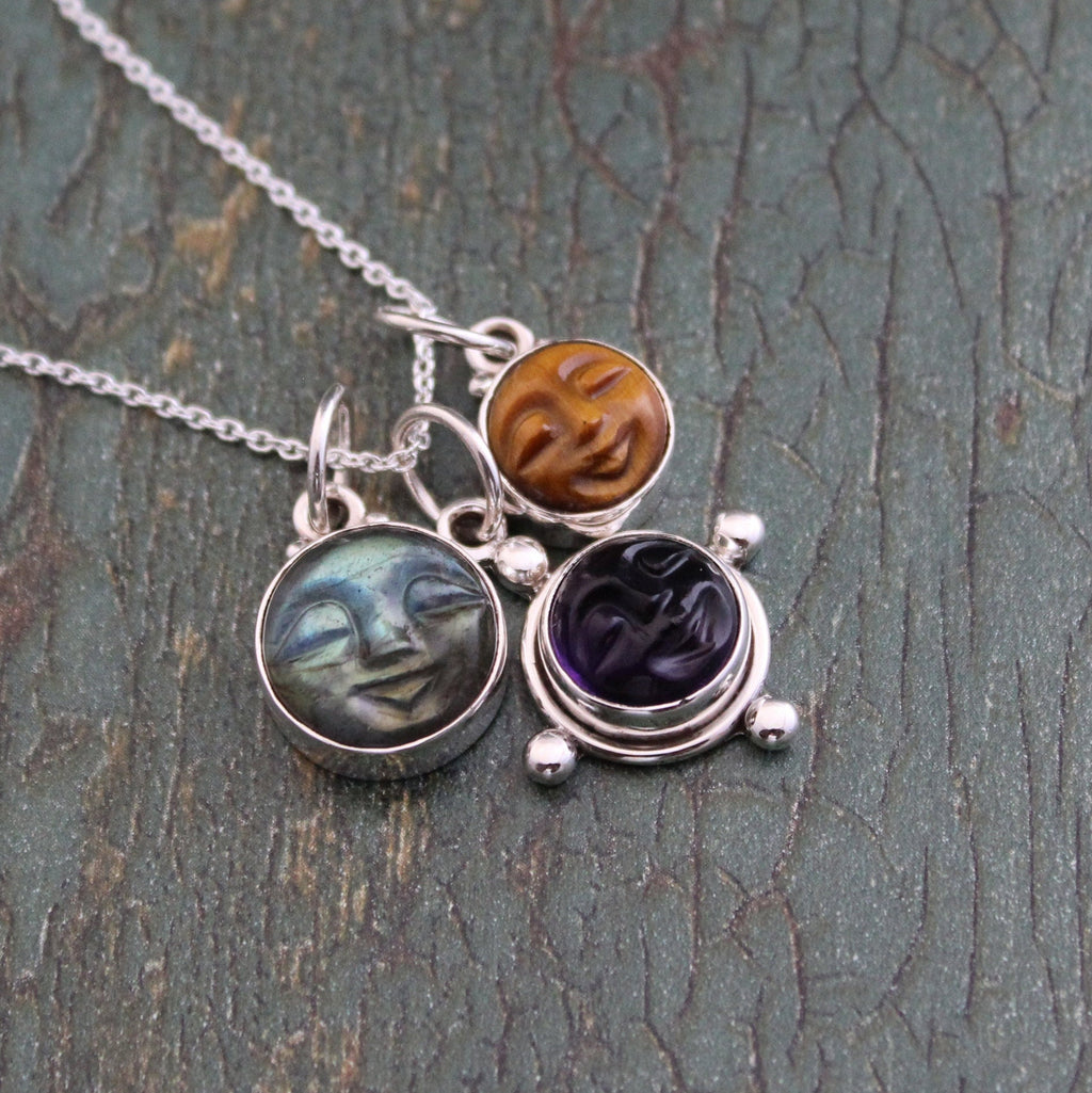 Sterling Silver Gemstone Necklace, Labradorite, Amethyst, Tigers Eye, Multicolor necklaces, layering necklace