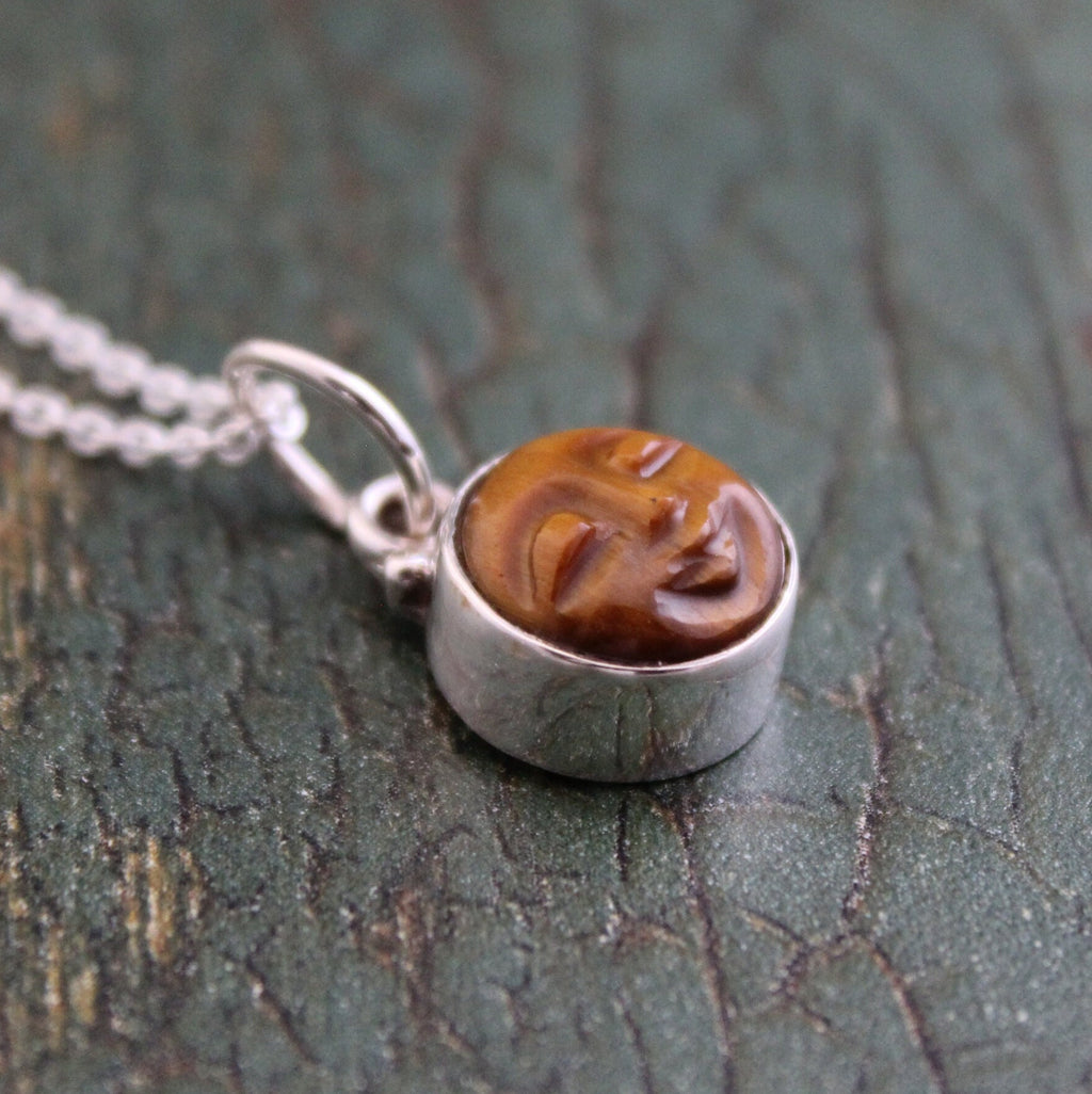 Sterling Silver Tigers Eye Necklace, Round Crystal Moon Pendant, Birthstone Necklace, Sterling Silver Pendant, Gift for mom