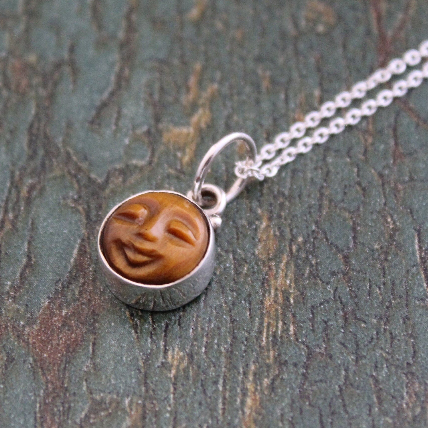 Sterling Silver Tigers Eye Necklace, Round Crystal Moon Pendant, Birthstone Necklace, Sterling Silver Pendant, Gift for mom