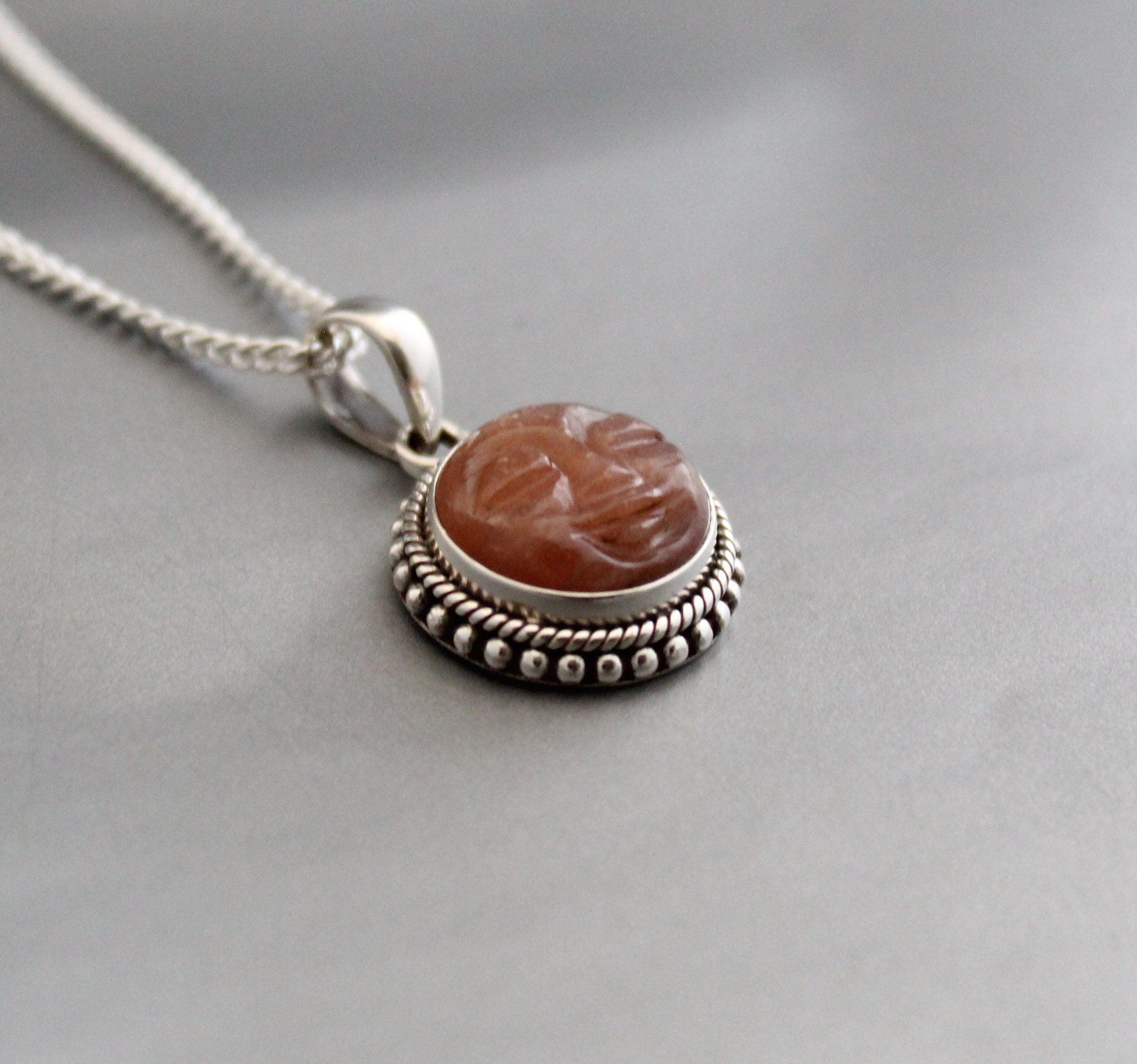 Sandstone Moon Face Necklace, Sterling Silver Birthday gifts, birthstone necklace, Crystal Necklace