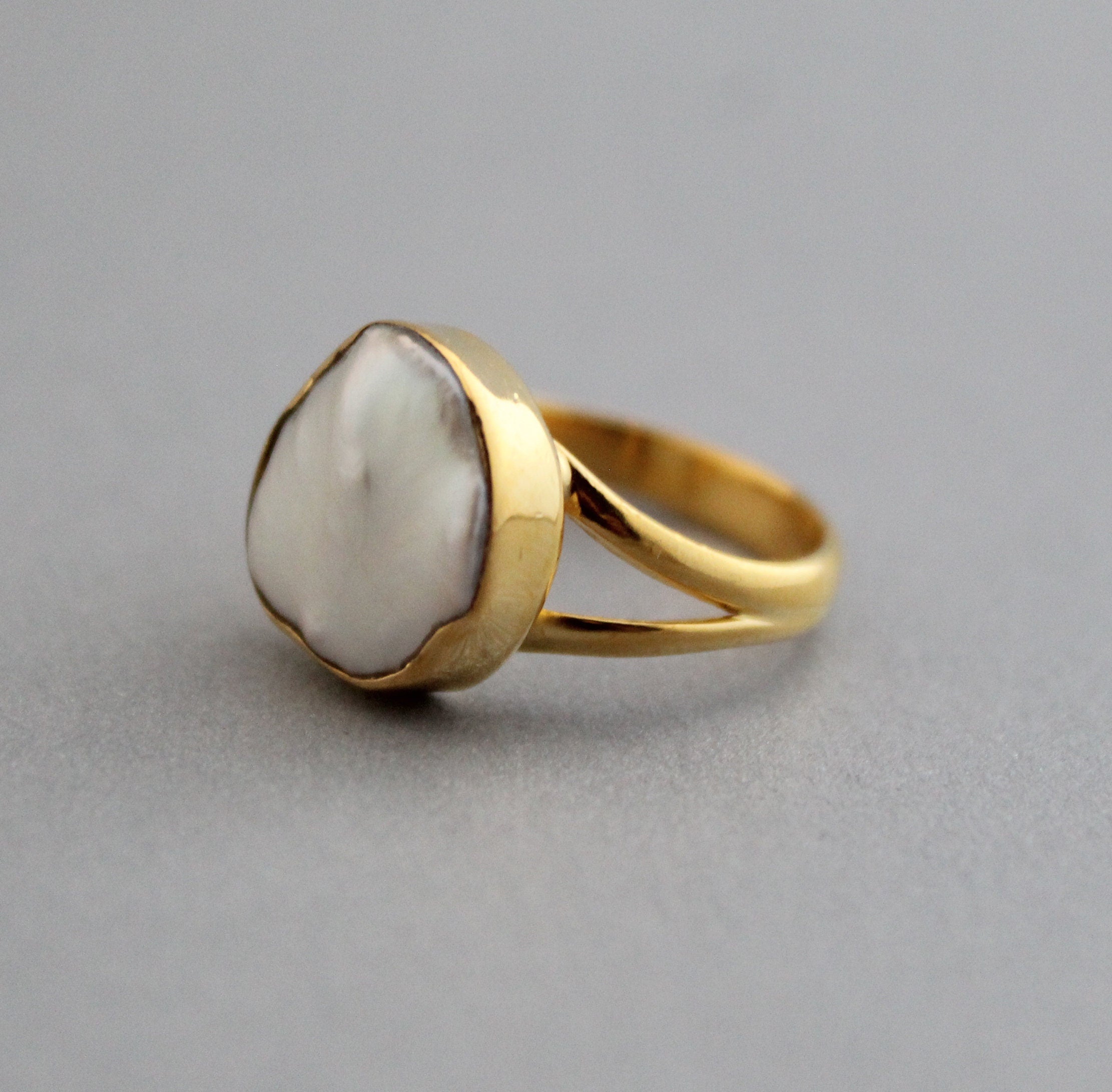 Handmade Natural Keshi Pearl Ring, 14K Gold, Sterling Silver, Boho Jewelry, June Birthstone, pearlring, gold ring for pearl