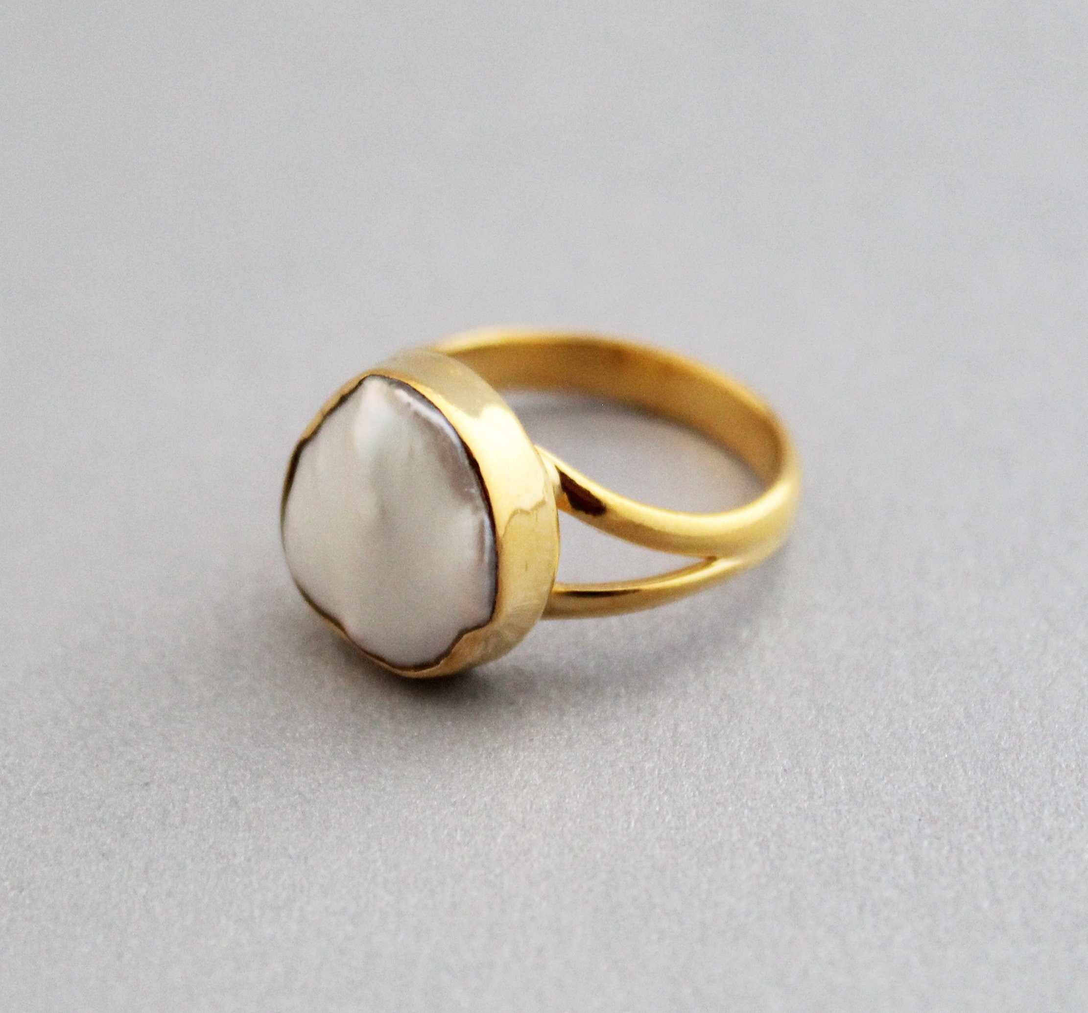 Handmade Natural Keshi Pearl Ring, 14K Gold, Sterling Silver, Boho Jewelry, June Birthstone, pearlring, gold ring for pearl