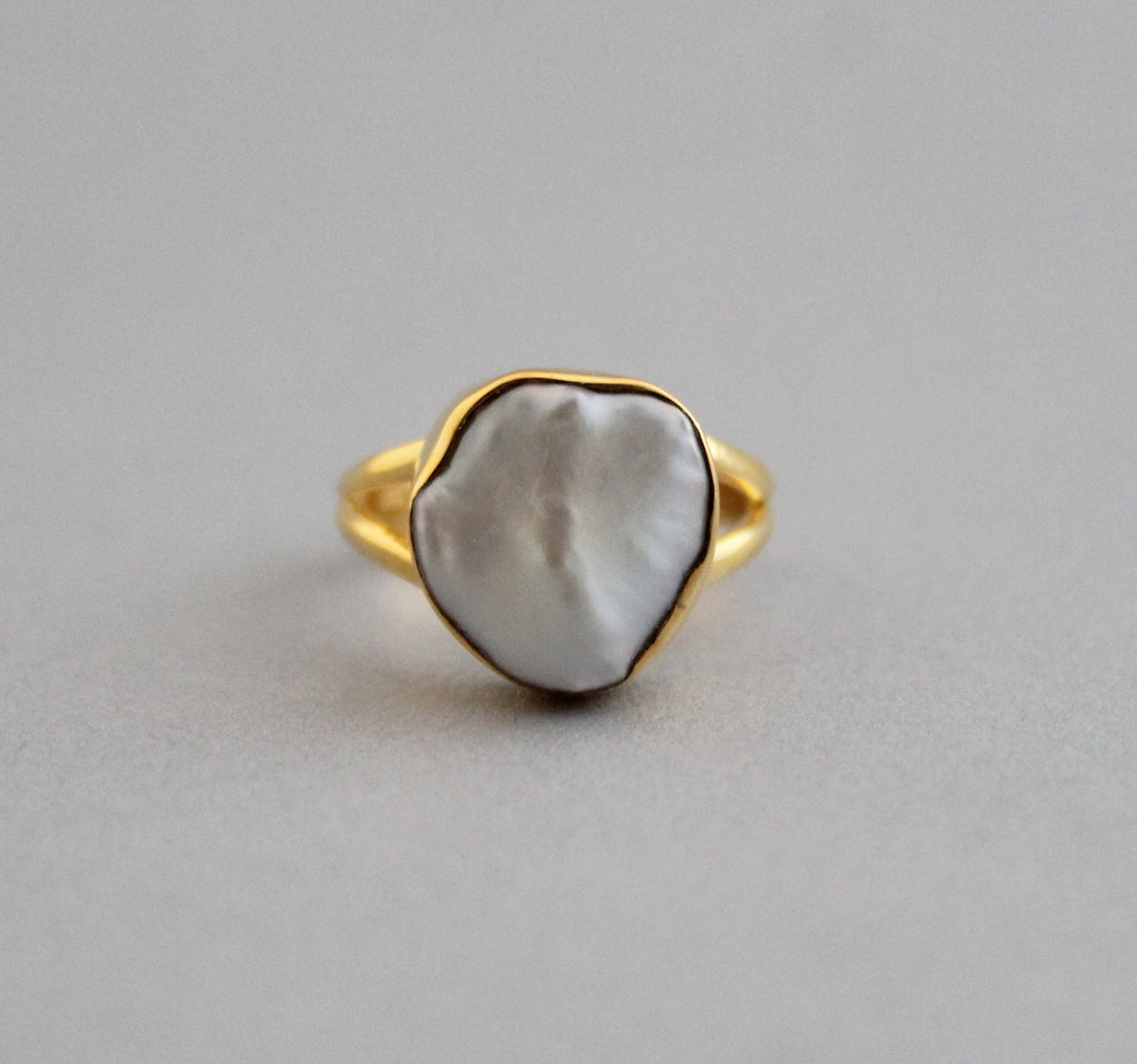 Handmade Natural Keshi Pearl Ring, 14K Gold, Sterling Silver, Boho Jewelry, June Birthstone, pearlring, gold ring for pearl