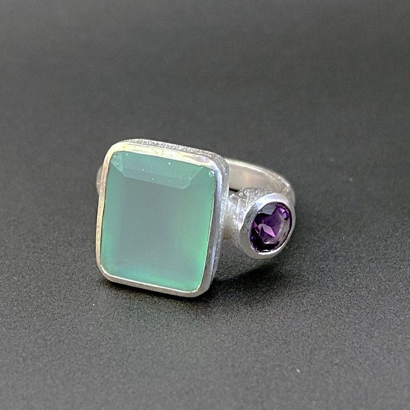 Chalcedony Ring, Multi Stone ring, Handmade Jewelry, Blue Stone Ring, Birthstone Jewelry, Custom Ring, Stacking Ring