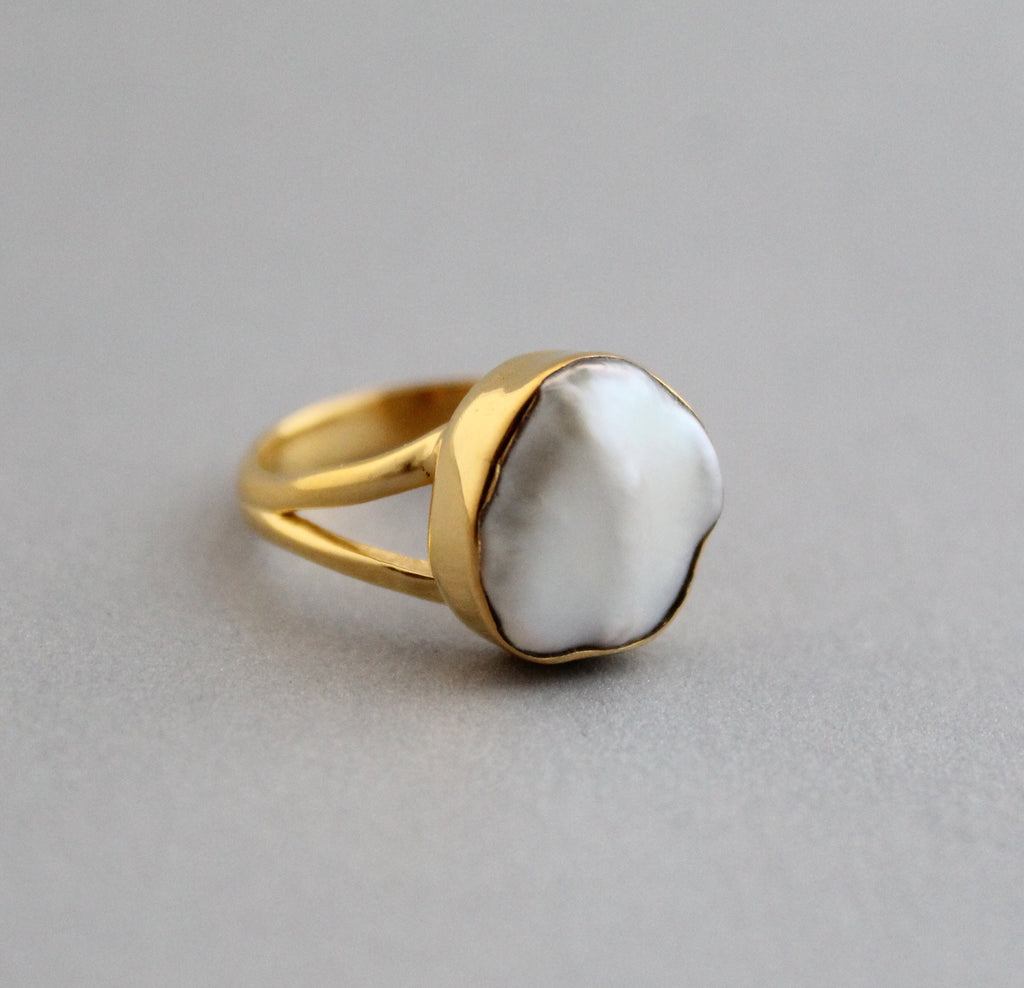 Handmade Natural Keshi Pearl Ring, 14K Gold, Sterling Silver, Boho Jewelry, June Birthstone, pearlring, gold ring for pearl