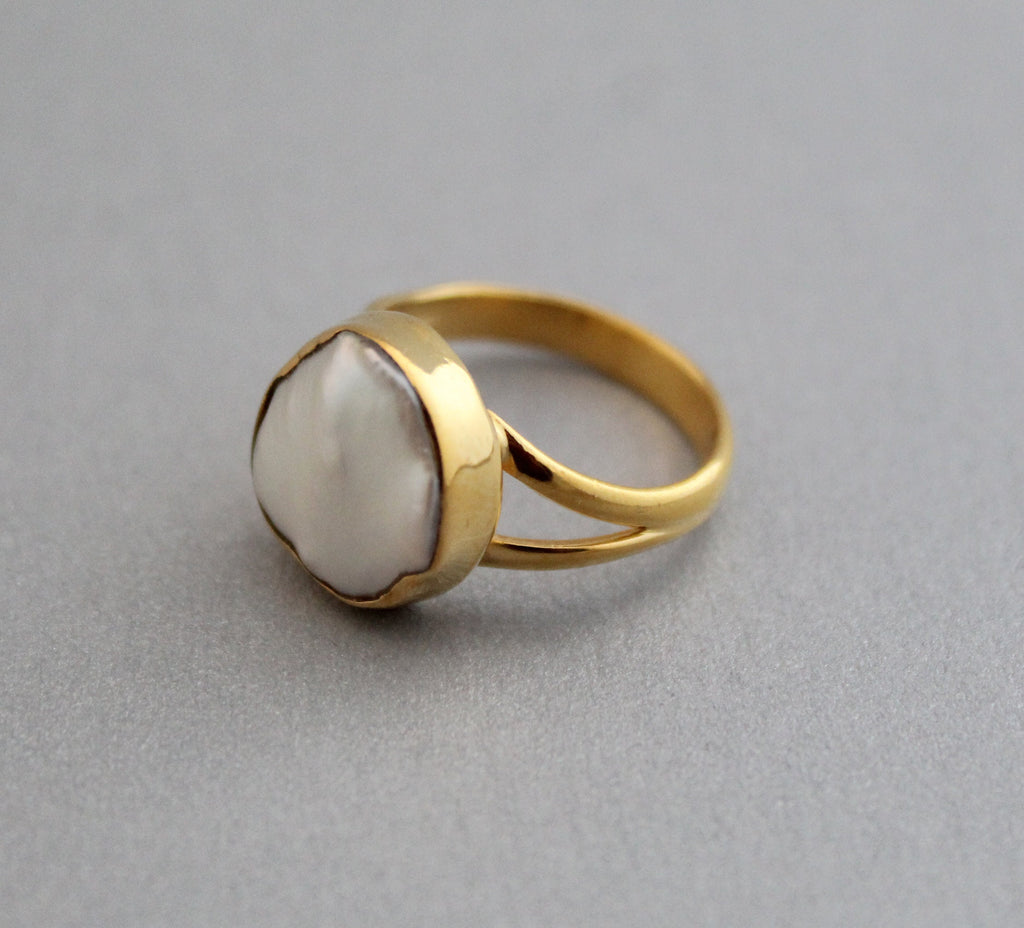 Handmade Natural Keshi Pearl Ring, 14K Gold, Sterling Silver, Boho Jewelry, June Birthstone, pearlring, gold ring for pearl