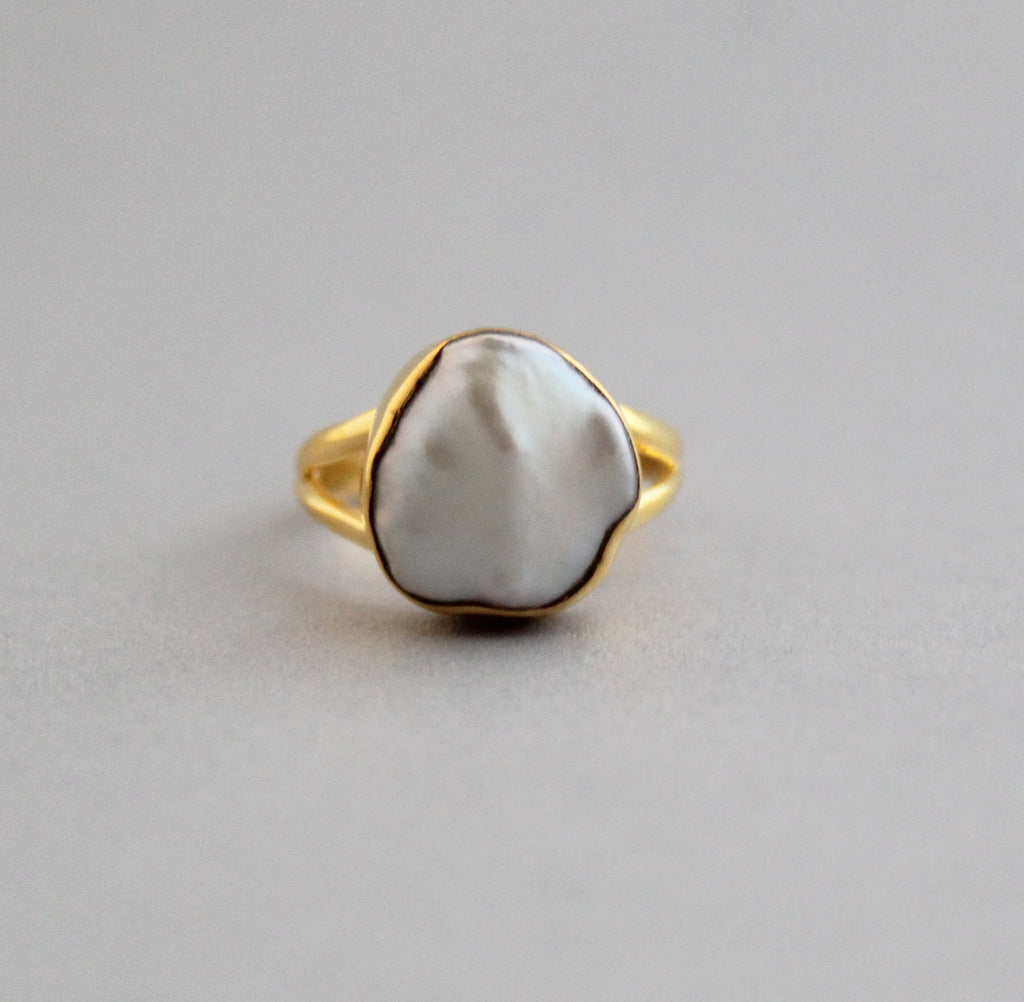Handmade Natural Keshi Pearl Ring, 14K Gold, Sterling Silver, Boho Jewelry, June Birthstone, pearlring, gold ring for pearl