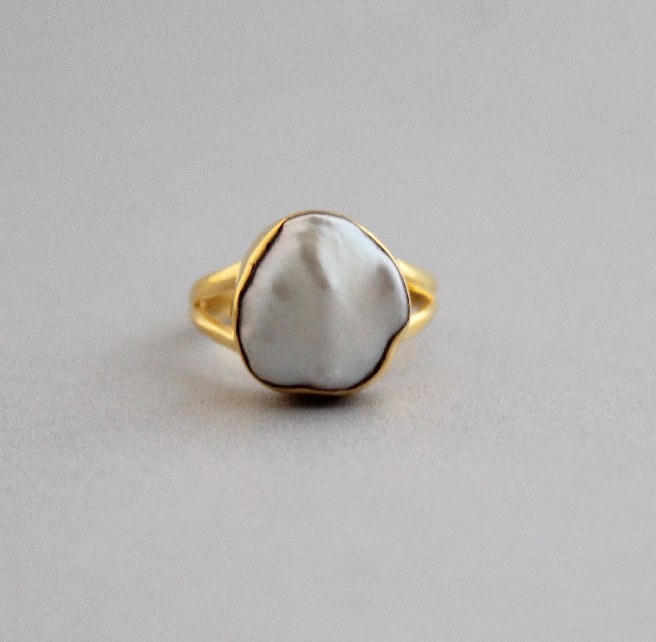 Handmade Natural Keshi Pearl Ring, 14K Gold, Sterling Silver, Boho Jewelry, June Birthstone, pearlring, gold ring for pearl