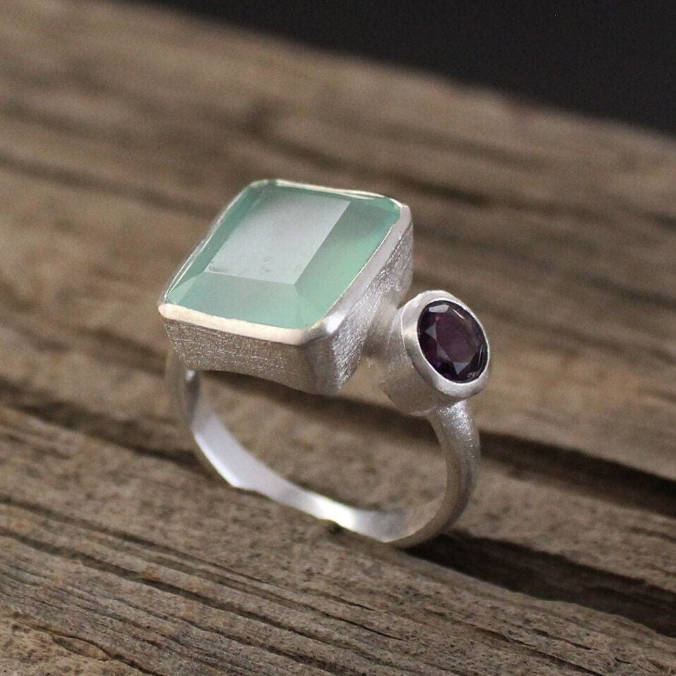Chalcedony Ring, Multi Stone ring, Handmade Jewelry, Blue Stone Ring, Birthstone Jewelry, Custom Ring, Stacking Ring