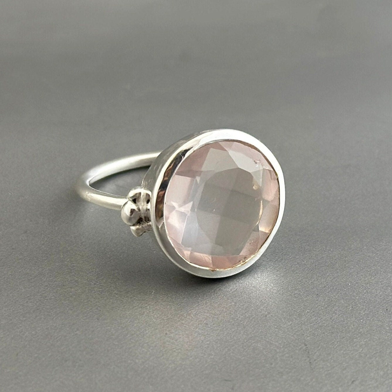 Handmade Rose Quartz Sterling Silver Ring, Dainty Minimalist Jewelry, Birthday Gift, Birthstone Ring, Pink Gemstone Ring