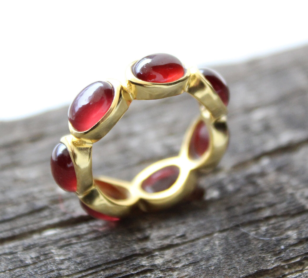 Natural Garnet Ring, 18k Gold Vermiel Sterling Silver Band, January Birthstone, Nature Inspire Ring, Anniversary Gift,