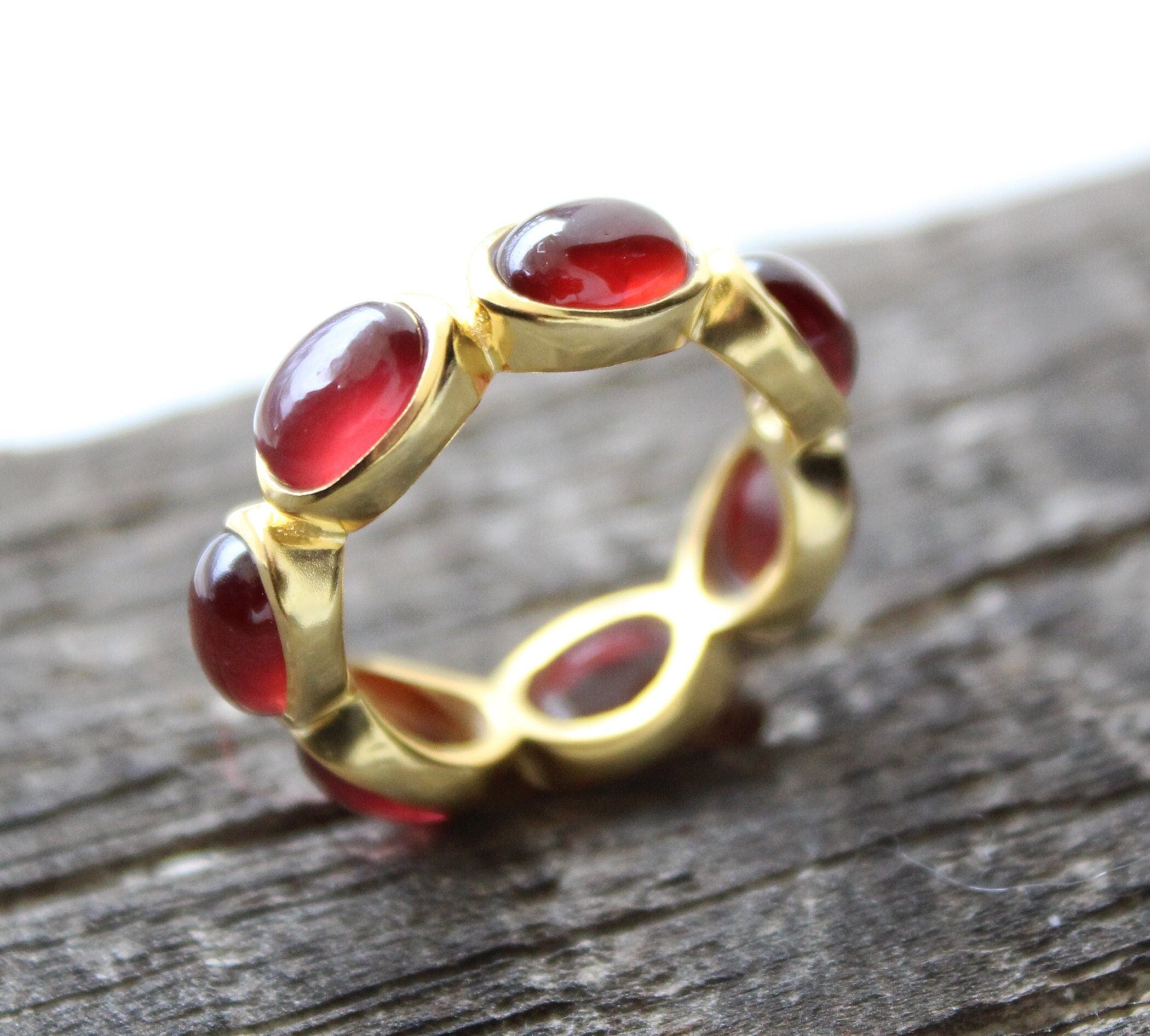 Natural Garnet Ring, 18k Gold Vermiel Sterling Silver Band, January Birthstone, Nature Inspire Ring, Anniversary Gift,