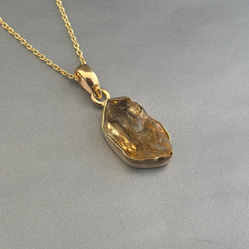 Raw Citrine Necklace: Sterling Silver November Birthstone Pendant