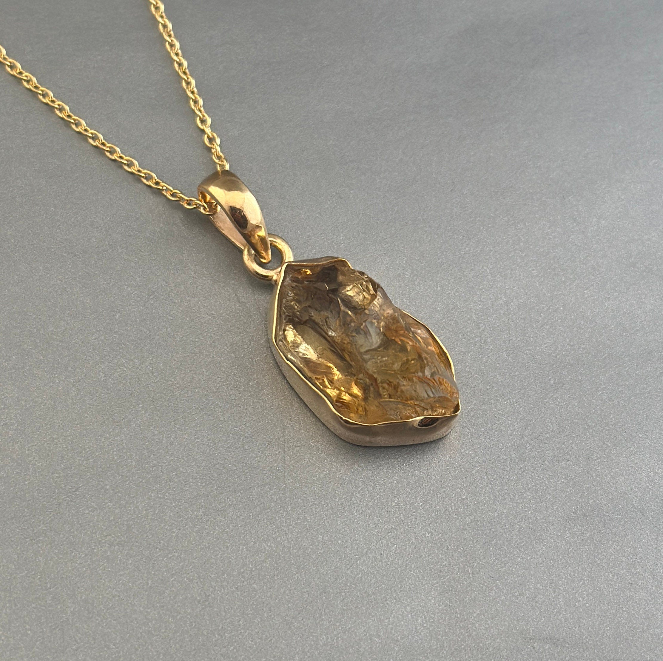 Raw Citrine Necklace: Sterling Silver November Birthstone Pendant