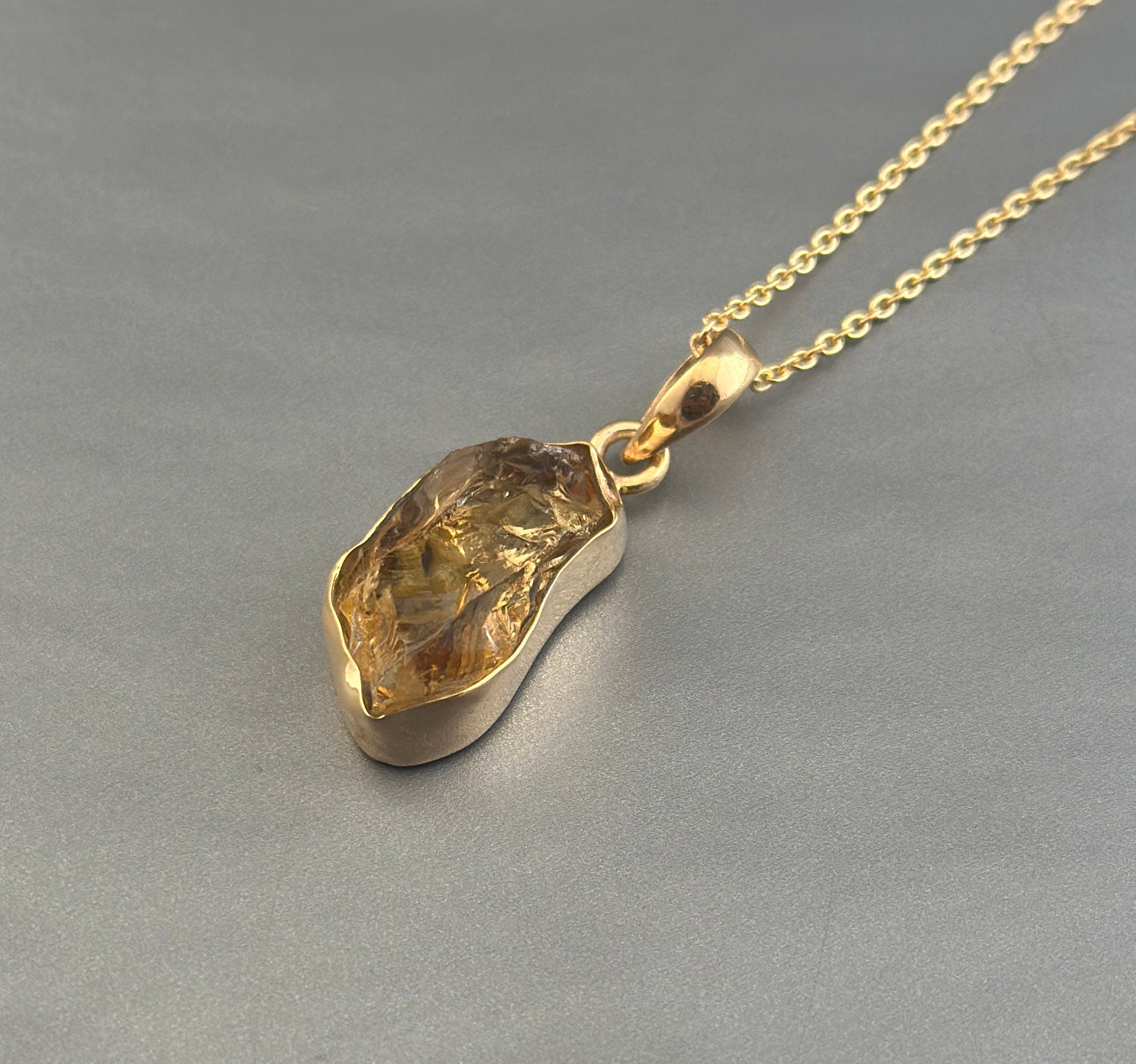 Raw Citrine Necklace: Sterling Silver November Birthstone Pendant