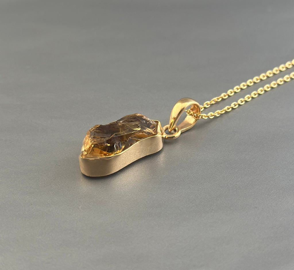 Raw Citrine Necklace: Sterling Silver November Birthstone Pendant