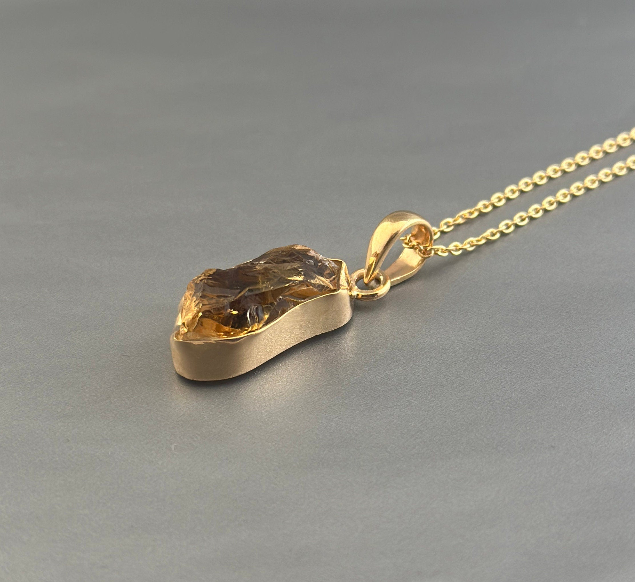 Raw Citrine Necklace: Sterling Silver November Birthstone Pendant