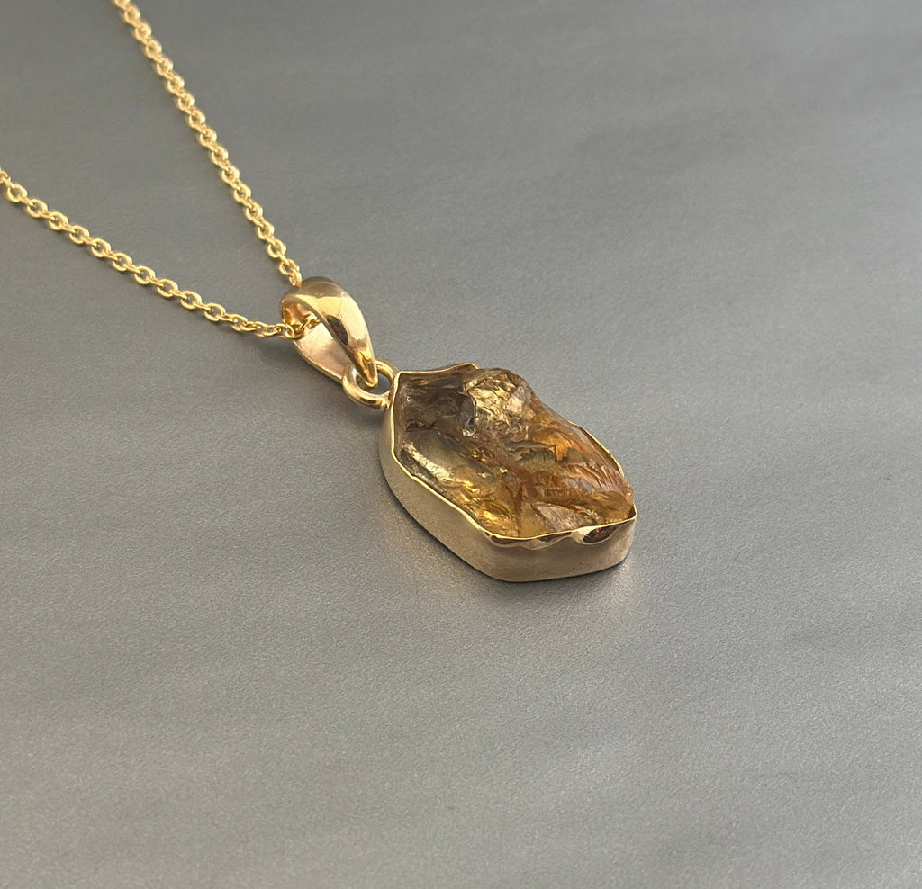 Raw Citrine Necklace: Sterling Silver November Birthstone Pendant