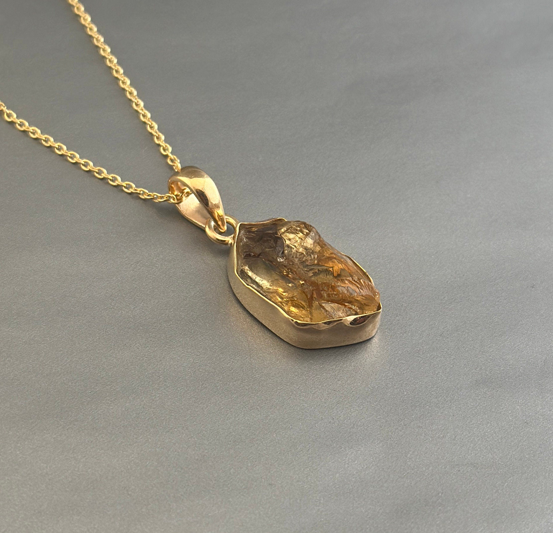Raw Citrine Necklace: Sterling Silver November Birthstone Pendant