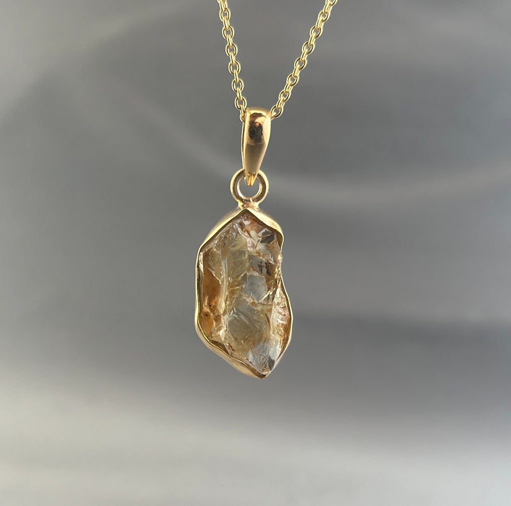 Raw Citrine Necklace: Sterling Silver November Birthstone Pendant