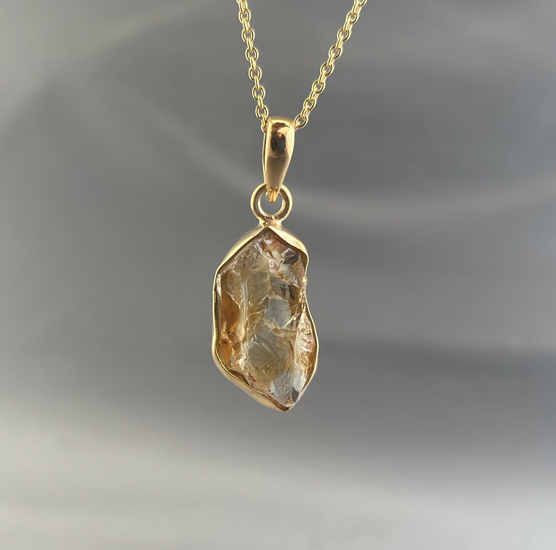 Raw Citrine Necklace: Sterling Silver November Birthstone Pendant