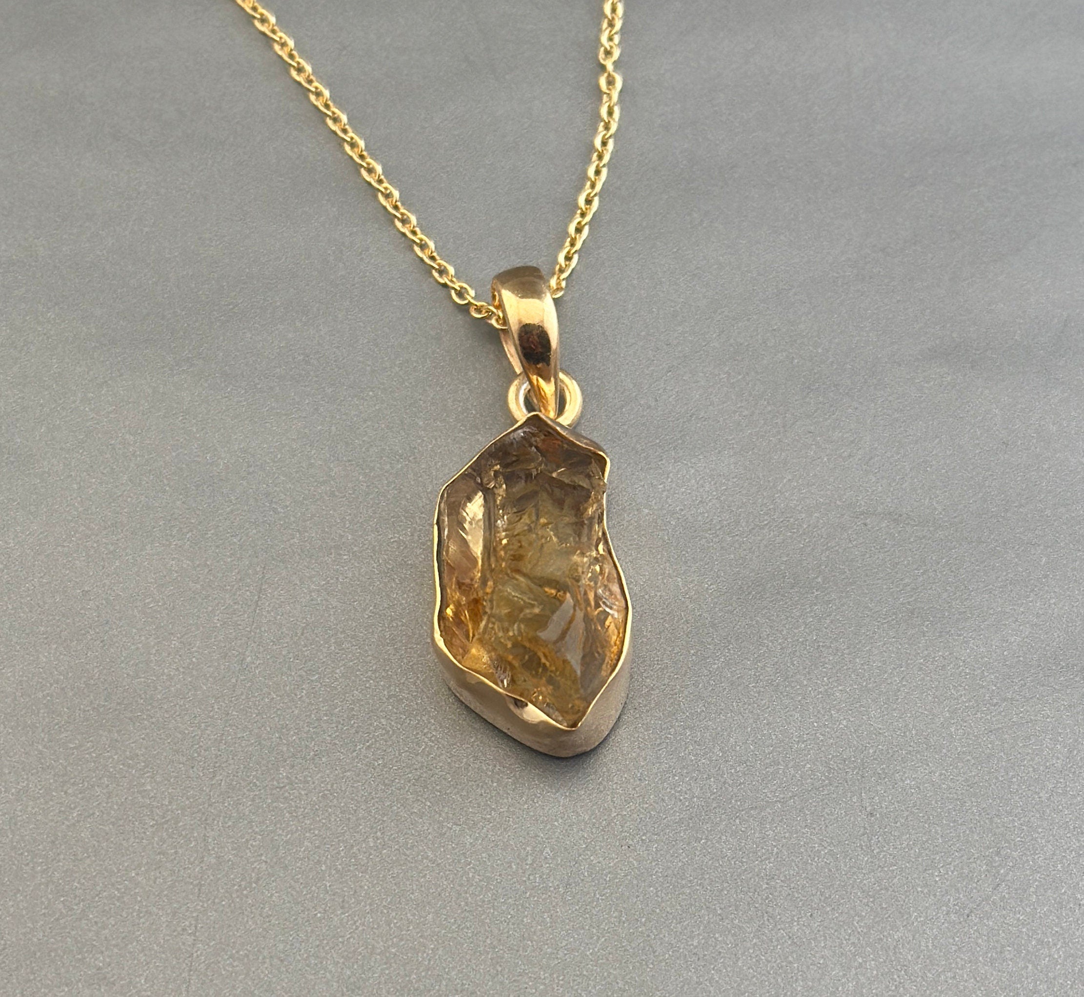 Raw Citrine Necklace: Sterling Silver November Birthstone Pendant