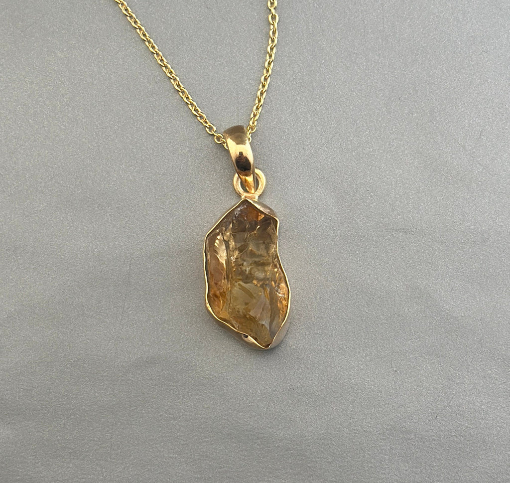 Raw Citrine Necklace: Sterling Silver November Birthstone Pendant