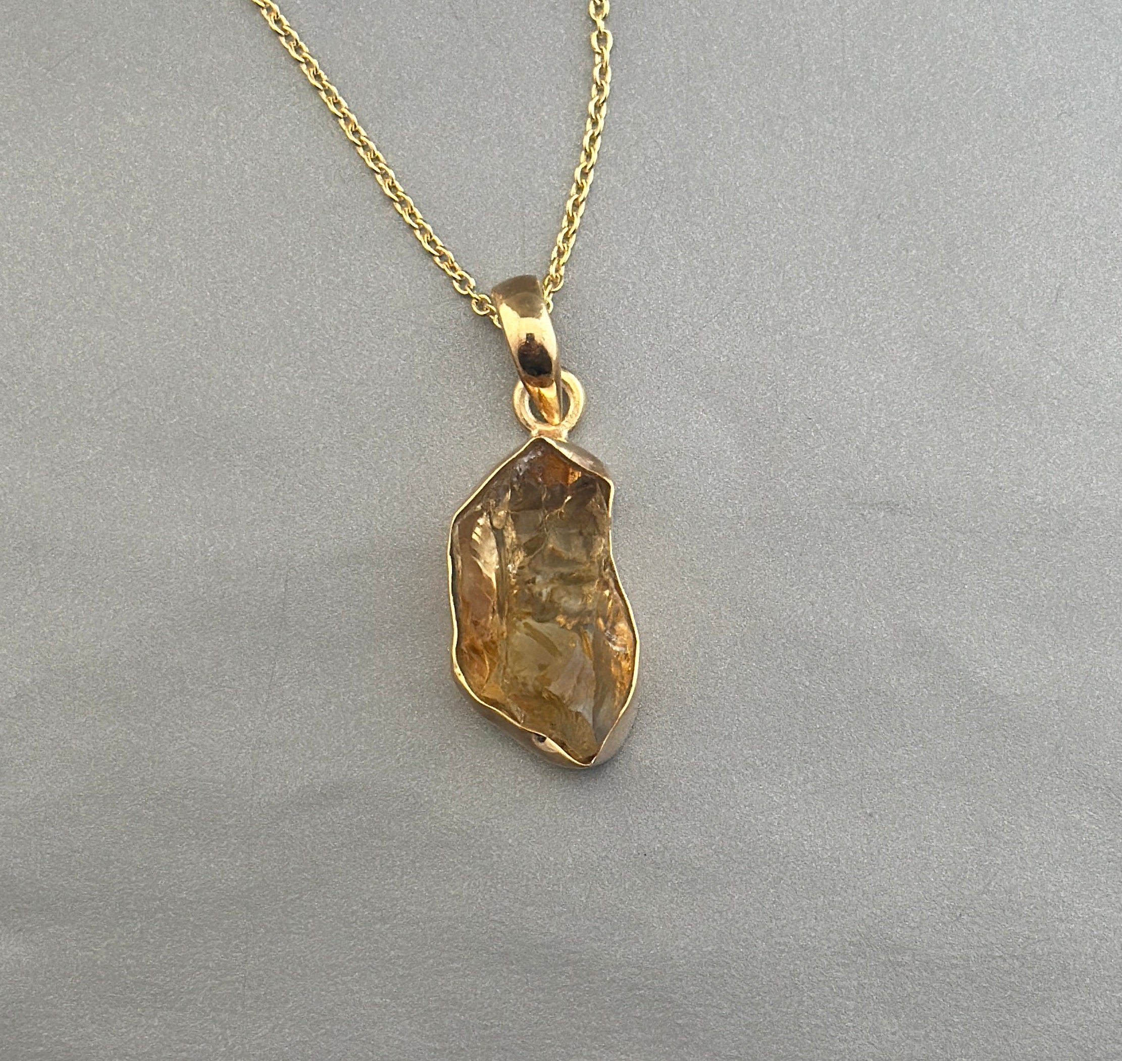 Raw Citrine Necklace: Sterling Silver November Birthstone Pendant