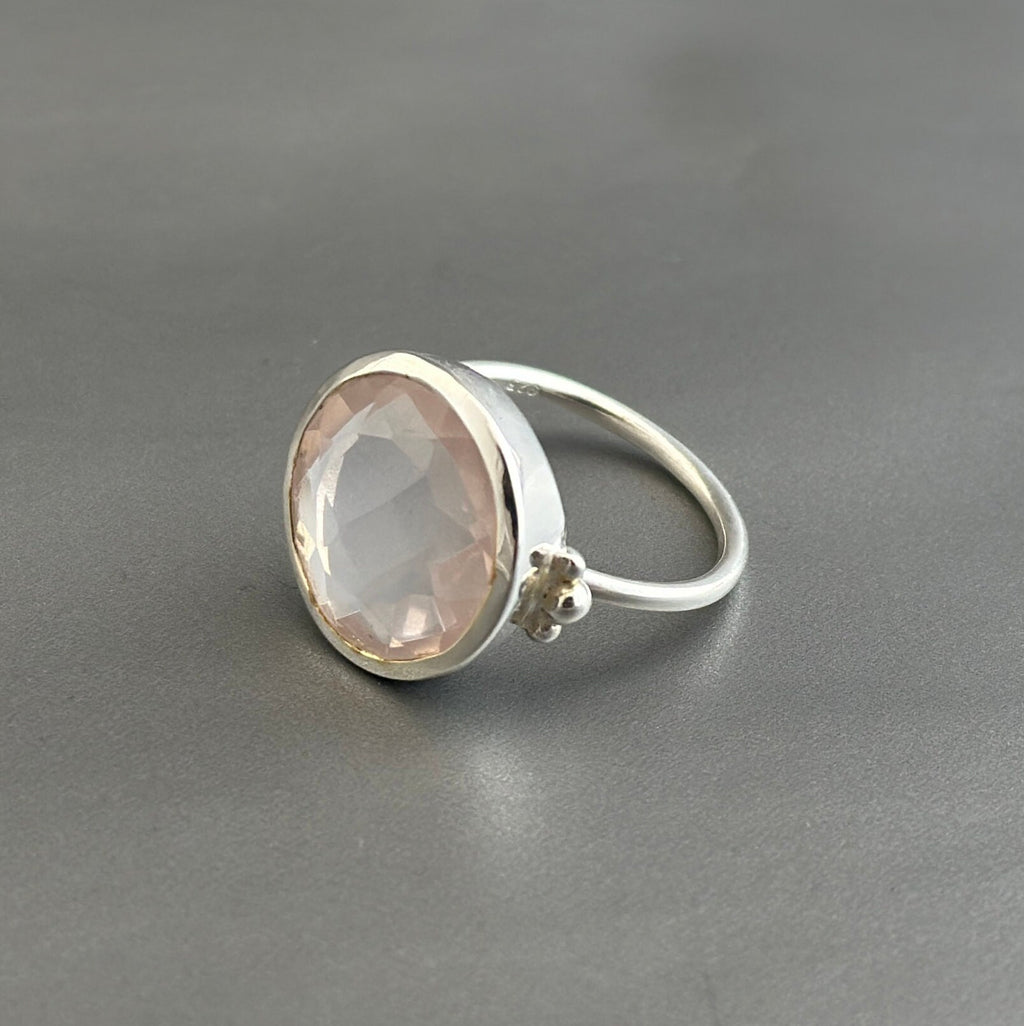 Handmade Rose Quartz Sterling Silver Ring, Dainty Minimalist Jewelry, Birthday Gift, Birthstone Ring, Pink Gemstone Ring