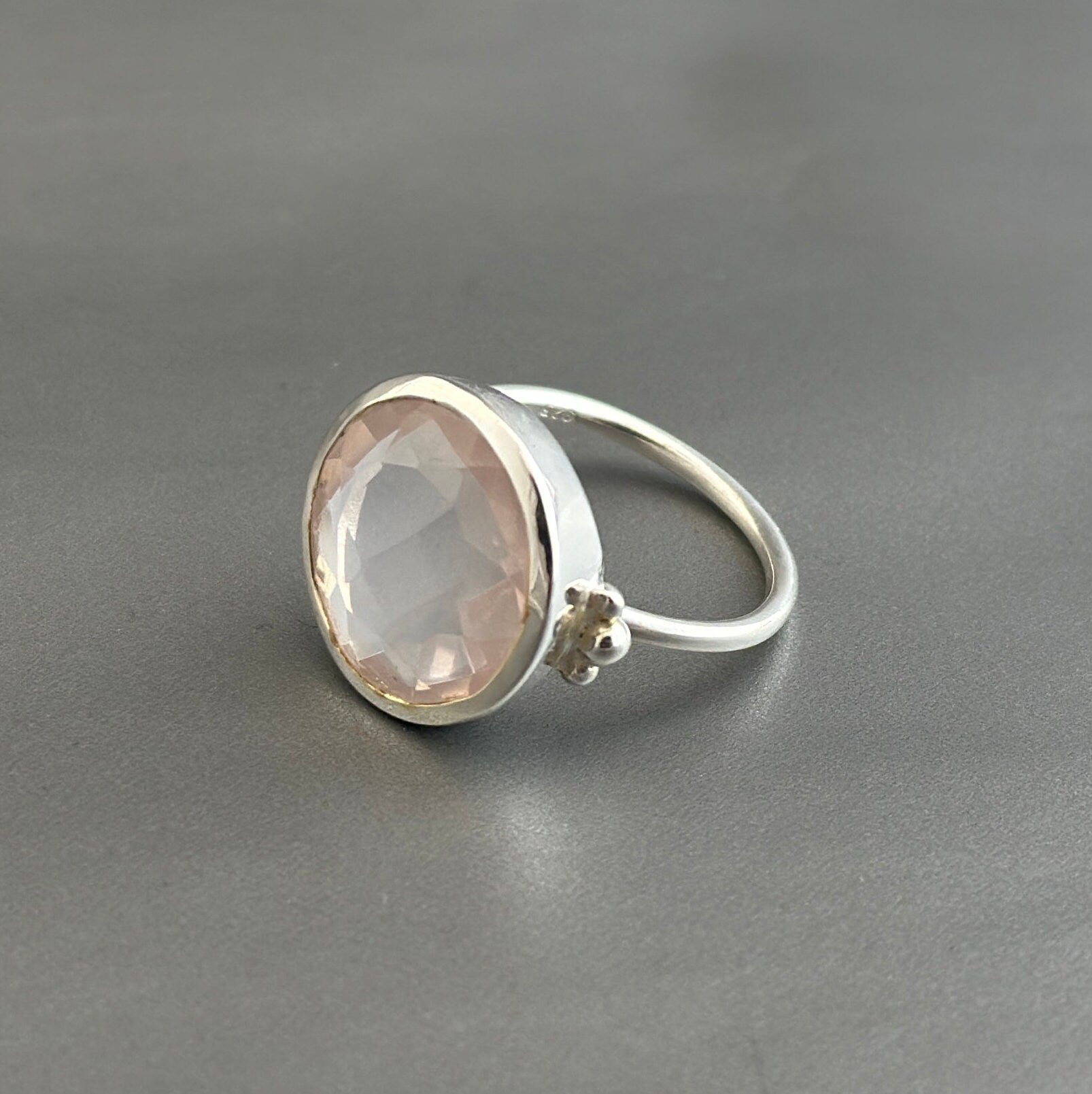 Handmade Rose Quartz Sterling Silver Ring, Dainty Minimalist Jewelry, Birthday Gift, Birthstone Ring, Pink Gemstone Ring