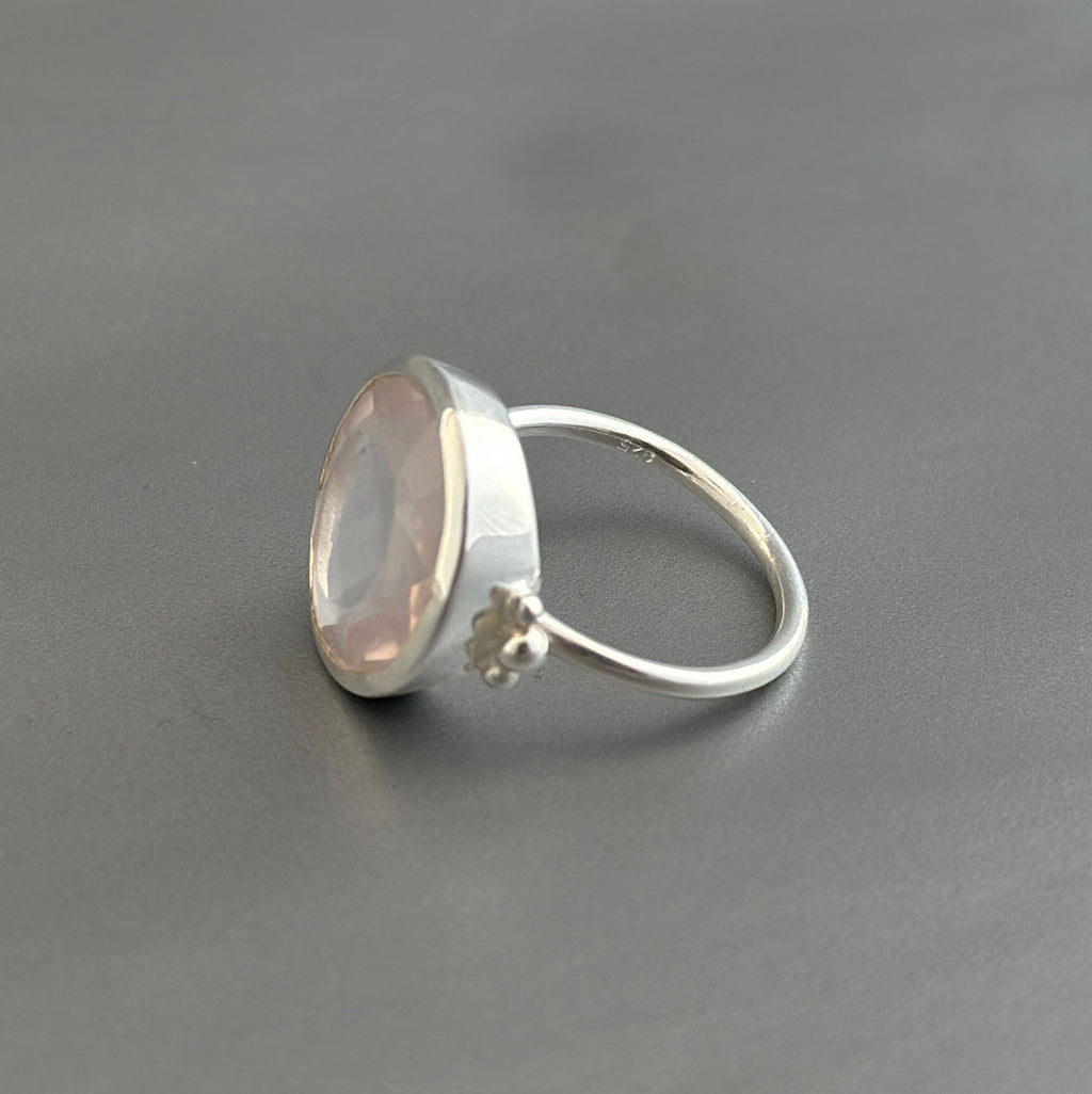 Handmade Rose Quartz Sterling Silver Ring, Dainty Minimalist Jewelry, Birthday Gift, Birthstone Ring, Pink Gemstone Ring