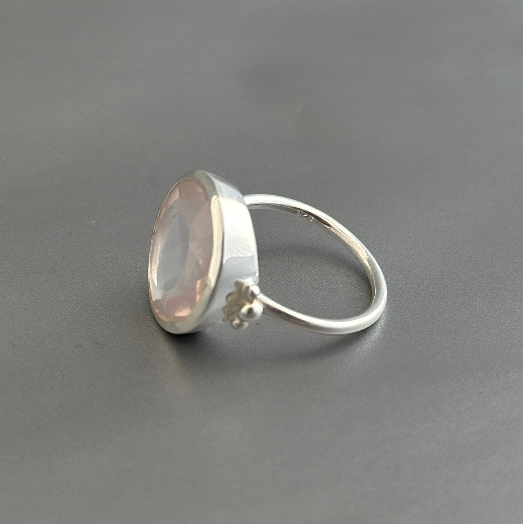Handmade Rose Quartz Sterling Silver Ring, Dainty Minimalist Jewelry, Birthday Gift, Birthstone Ring, Pink Gemstone Ring