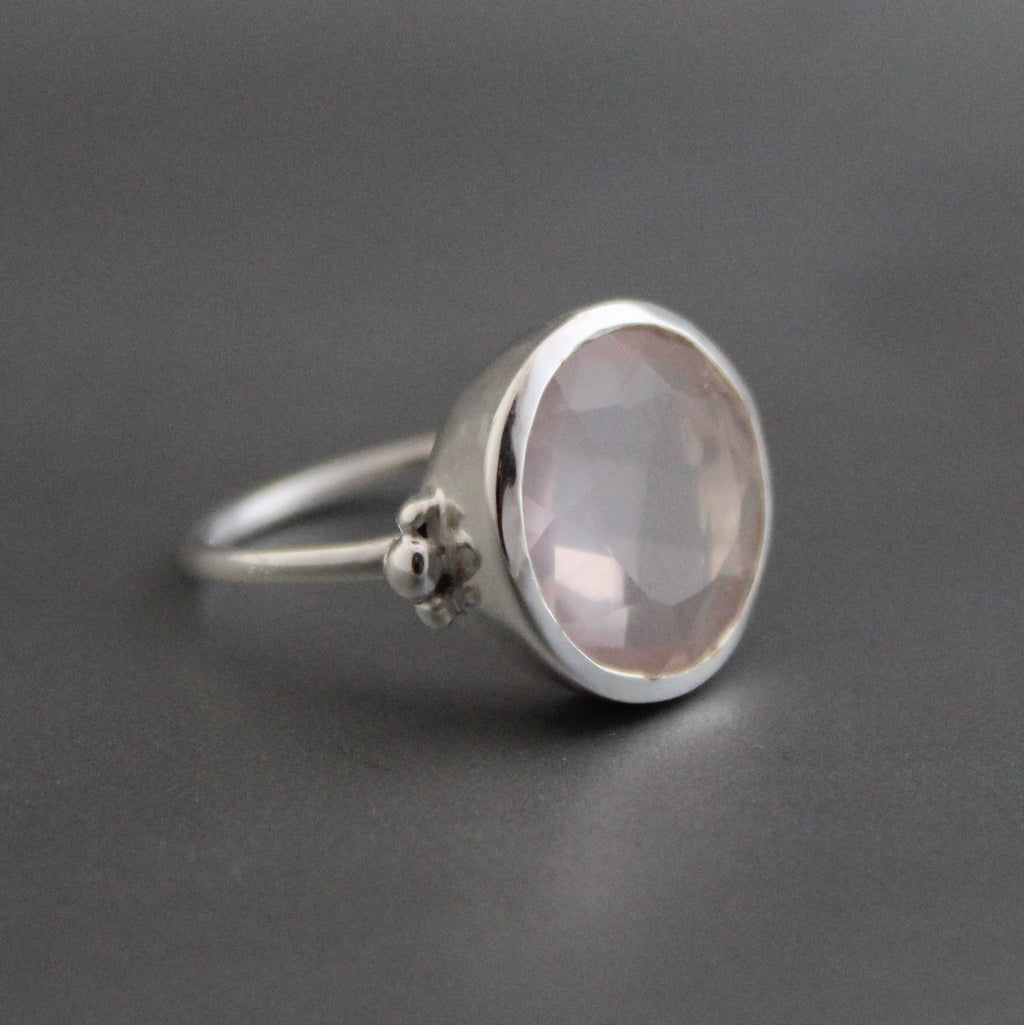 Handmade Rose Quartz Sterling Silver Ring, Dainty Minimalist Jewelry, Birthday Gift, Birthstone Ring, Pink Gemstone Ring