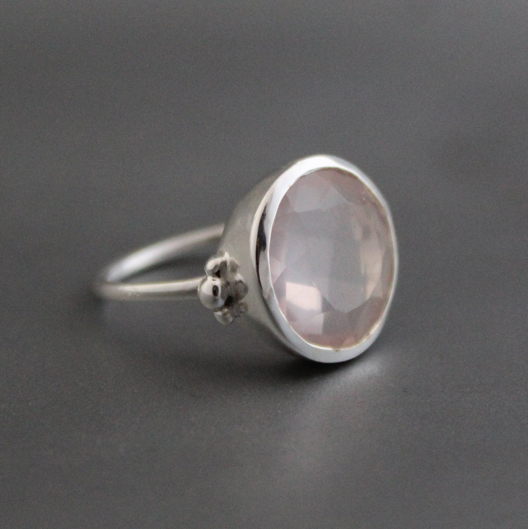 Handmade Rose Quartz Sterling Silver Ring, Dainty Minimalist Jewelry, Birthday Gift, Birthstone Ring, Pink Gemstone Ring