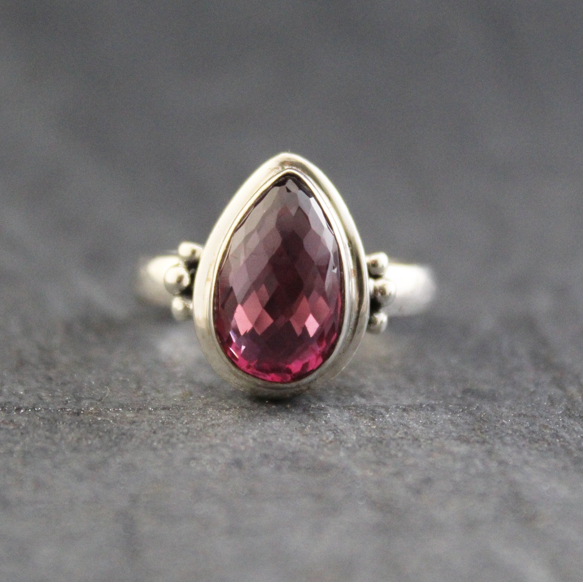 Natural Garnet Sterling Silver Ring, January Birthstone, Handmade Jewelry, Teardrop Gemstone, Vintage Gift for Her, Unique Silver Ring