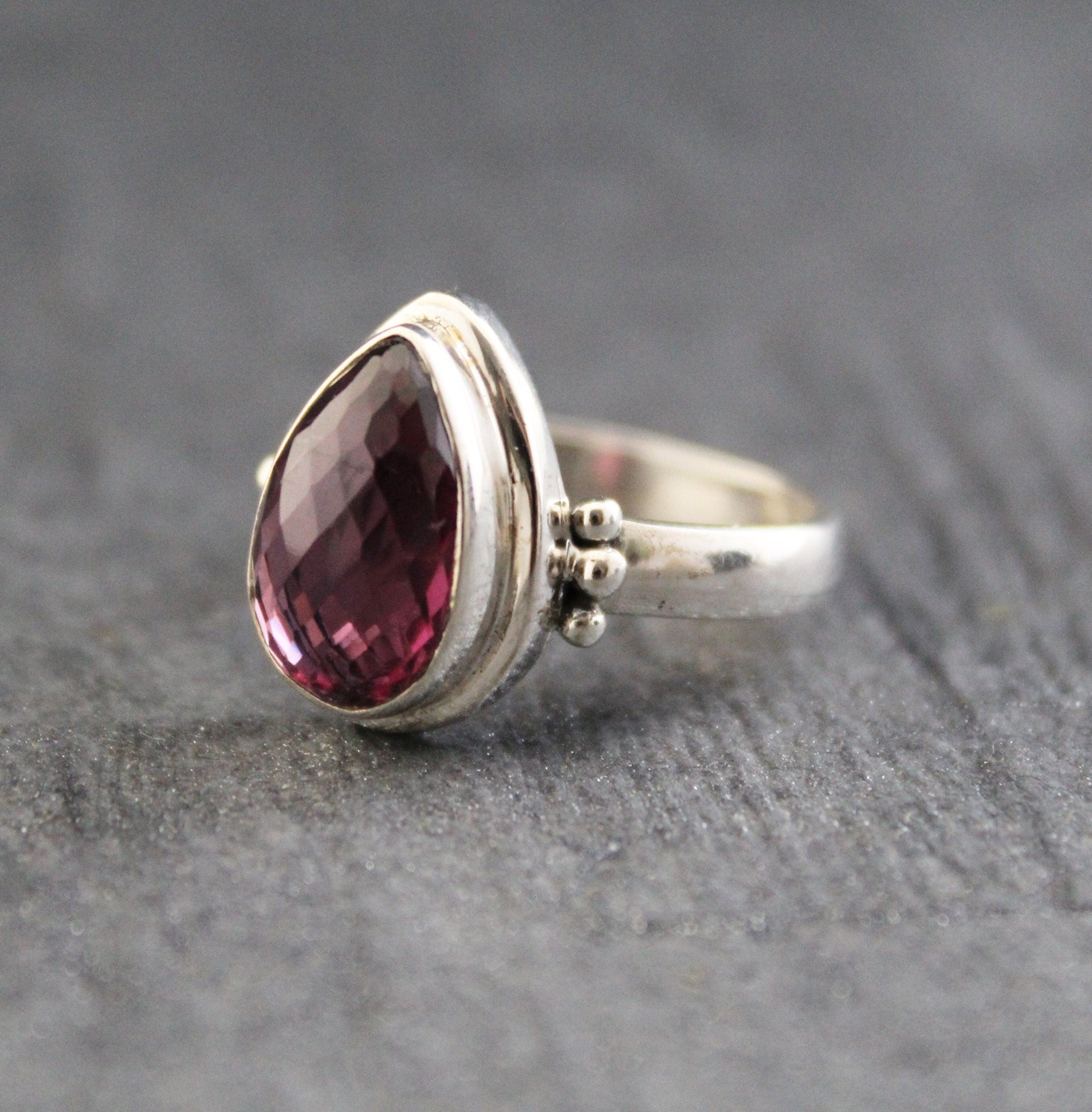 Natural Garnet Sterling Silver Ring, January Birthstone, Handmade Jewelry, Teardrop Gemstone, Vintage Gift for Her, Unique Silver Ring