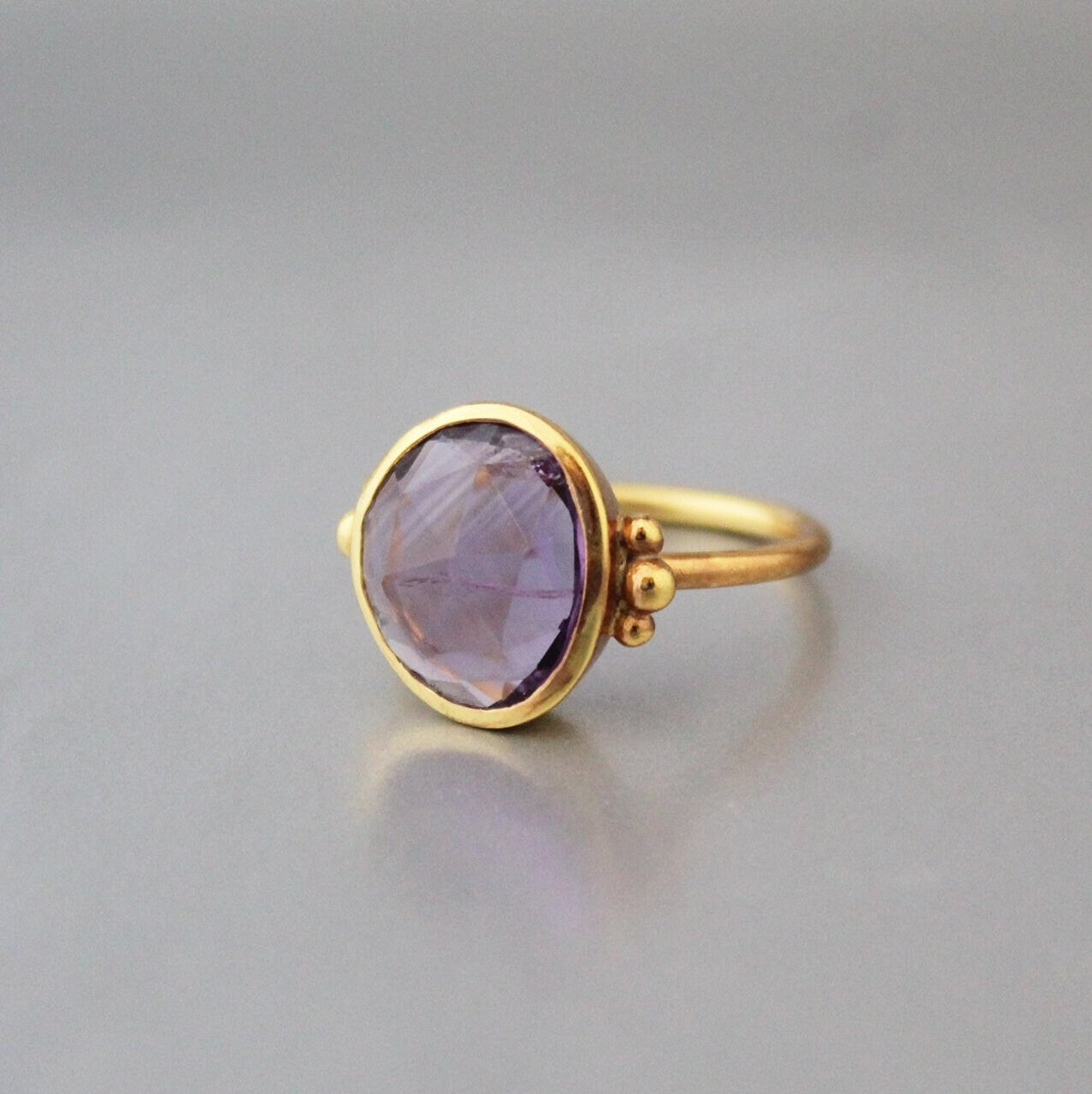 Amethyst Ring, February Birthstone, Dainty Sterling Silver Gold Ring, Unique Purple Amethyst Ring, Nature Inspired Ring