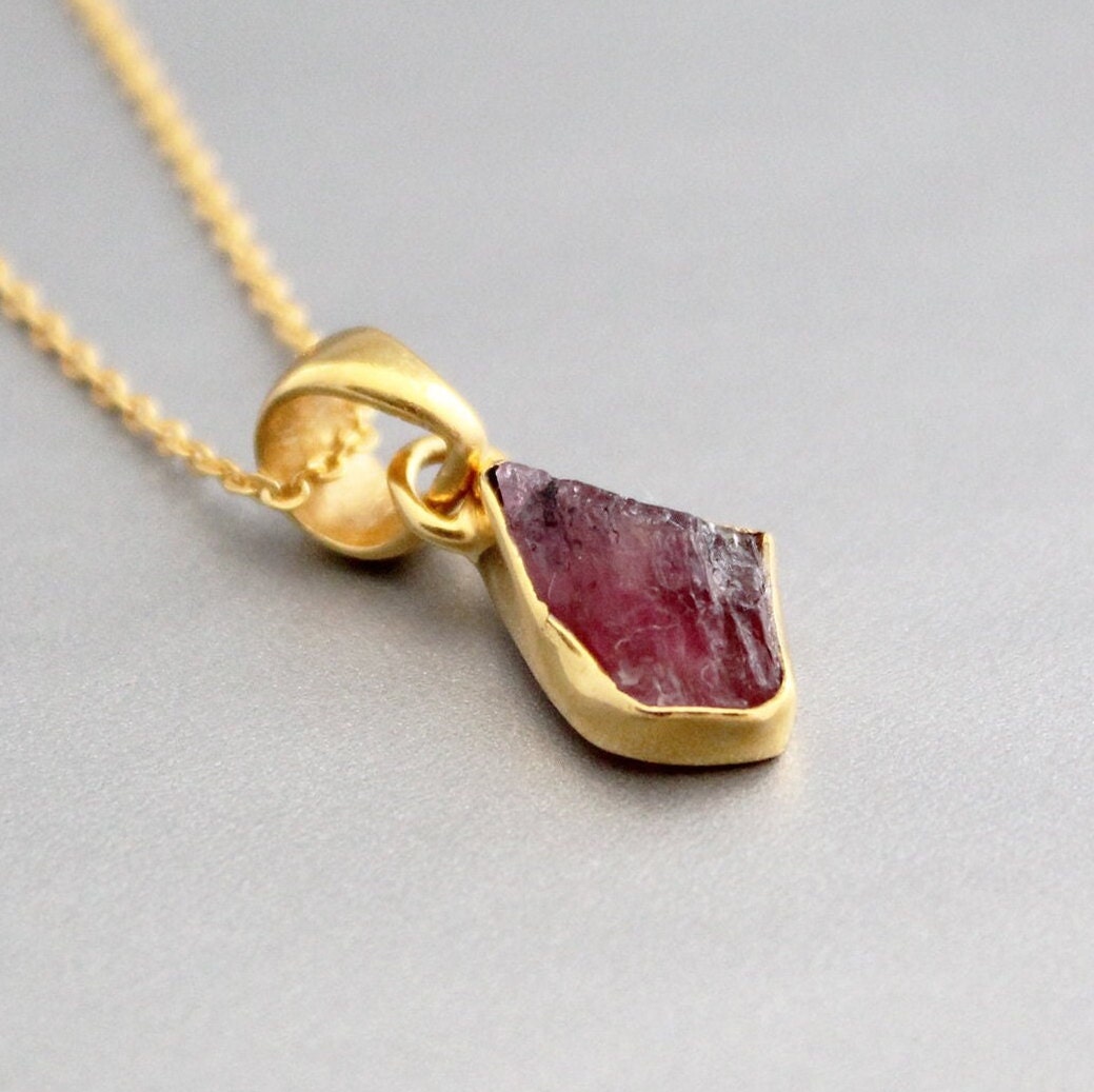 Raw Tourmaline Necklace, Pink Tourmaline Pendant, Dainty Gold Necklace, Simple Necklace, Raw Crystal Necklace, Birthstone Necklaces