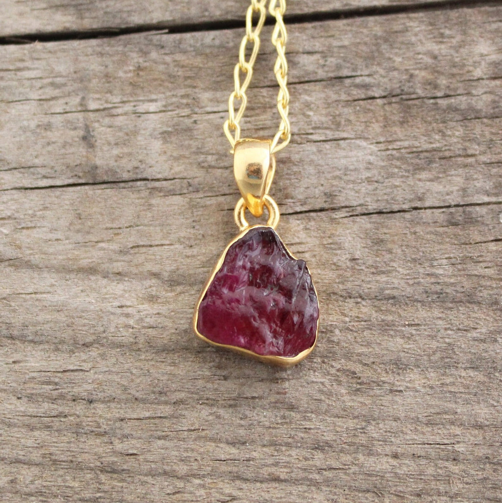 Raw Tourmaline Necklace, Pink Tourmaline Pendant, Dainty Gold Necklace, Simple Necklace, Raw Crystal Necklace, Birthstone Necklaces