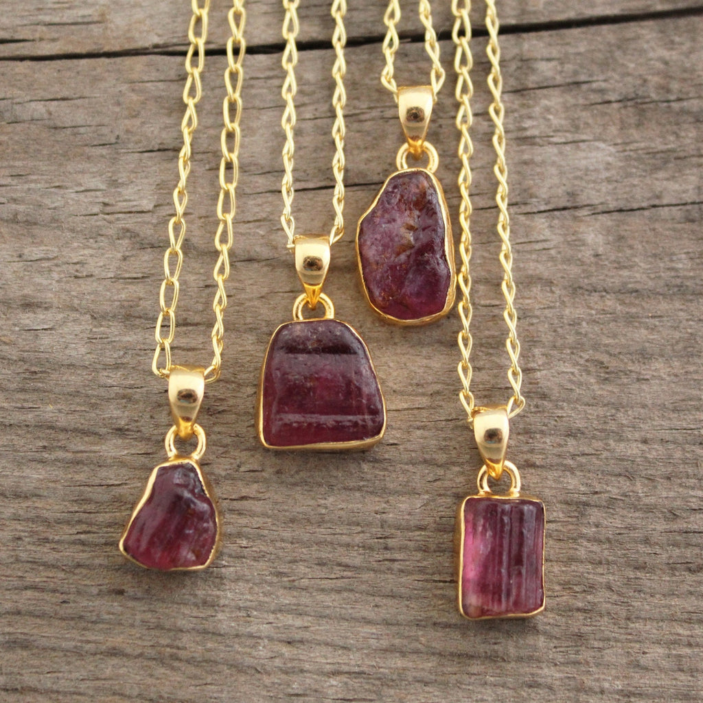 Raw Tourmaline Necklace, Pink Tourmaline Pendant, Dainty Gold Necklace, Simple Necklace, Raw Crystal Necklace, Birthstone Necklaces